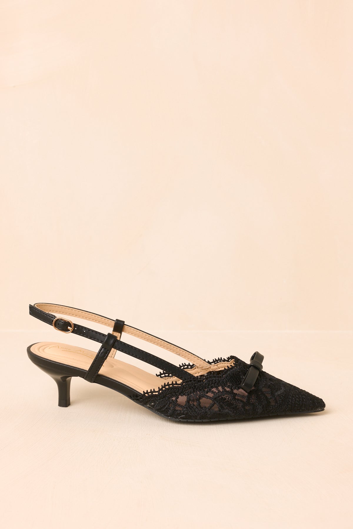 Laced With Charm Black Lace Bow Slingback Kitten Heels
