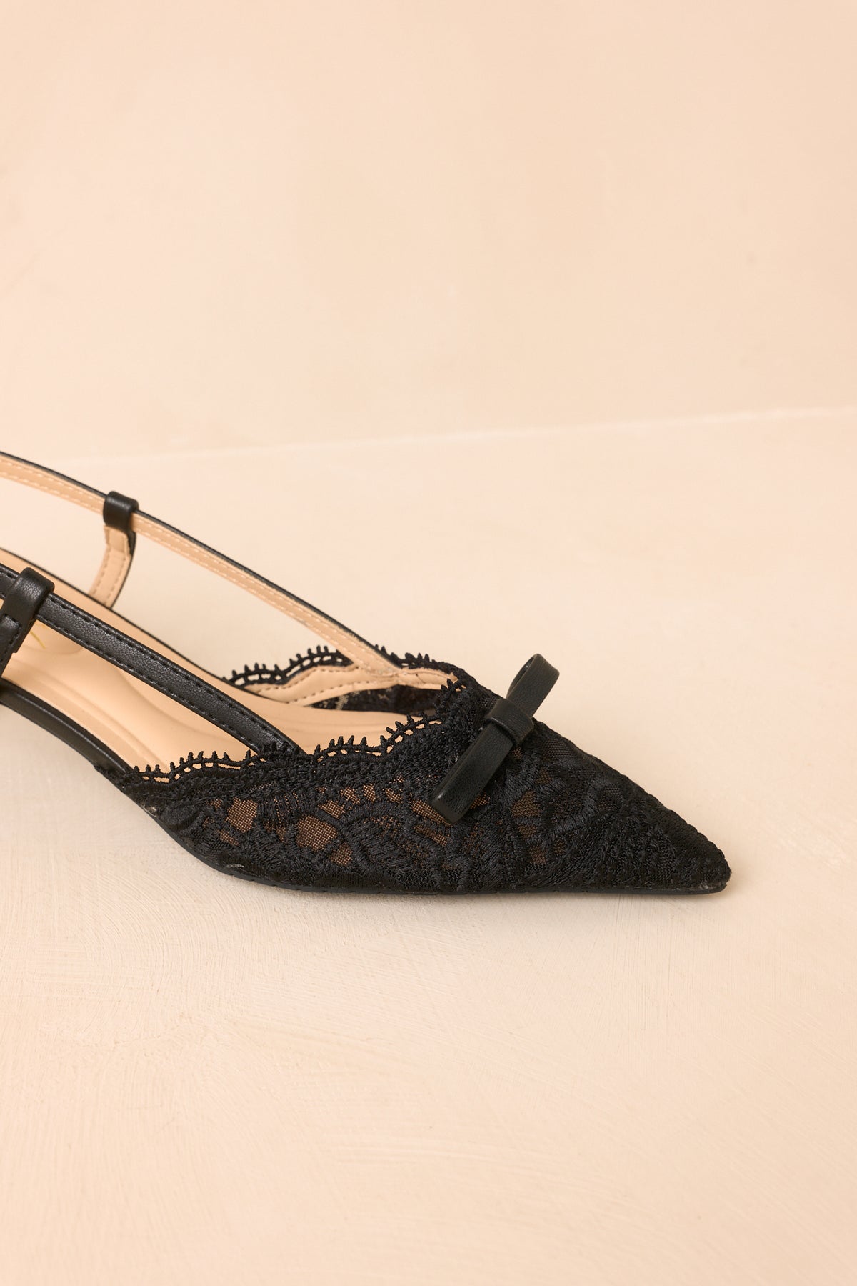 Laced With Charm Black Lace Bow Slingback Kitten Heels