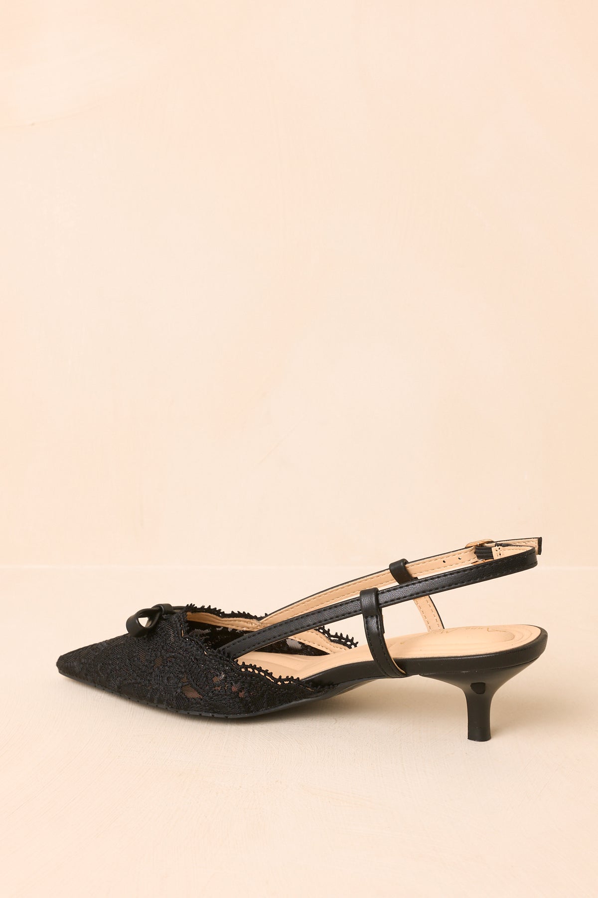 Laced With Charm Black Lace Bow Slingback Kitten Heels