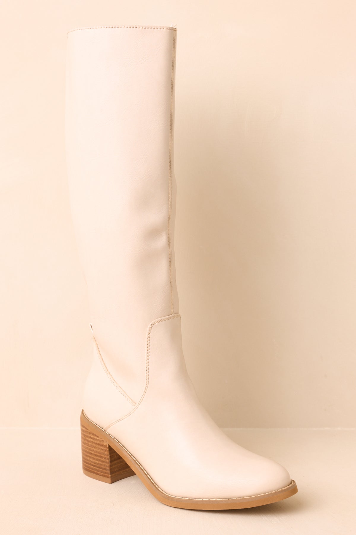 For Good Reason Ivory Smooth Faux Leather Knee High Boots