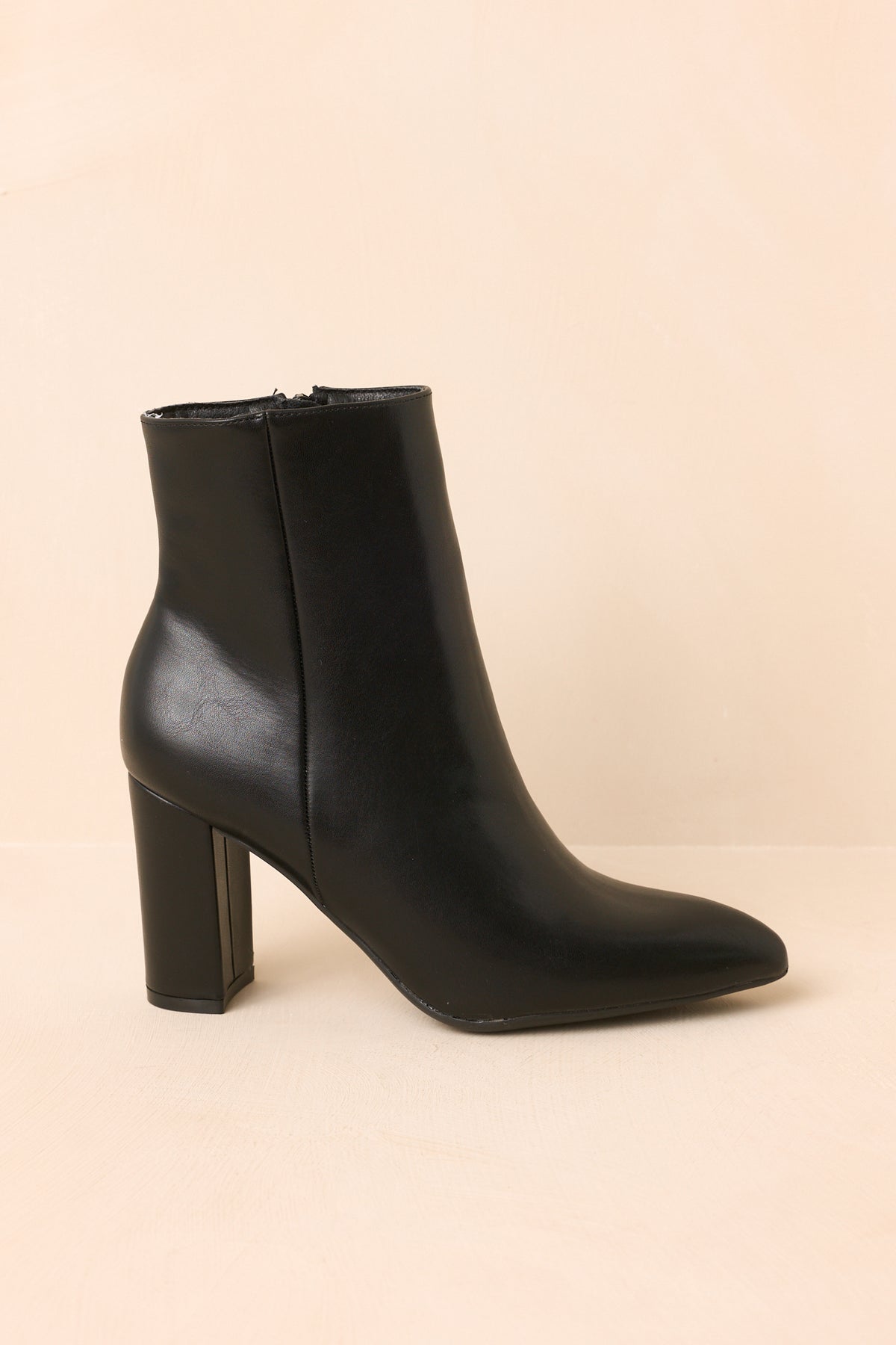 From Here On Black Faux Leather Block Heel Ankle Boots