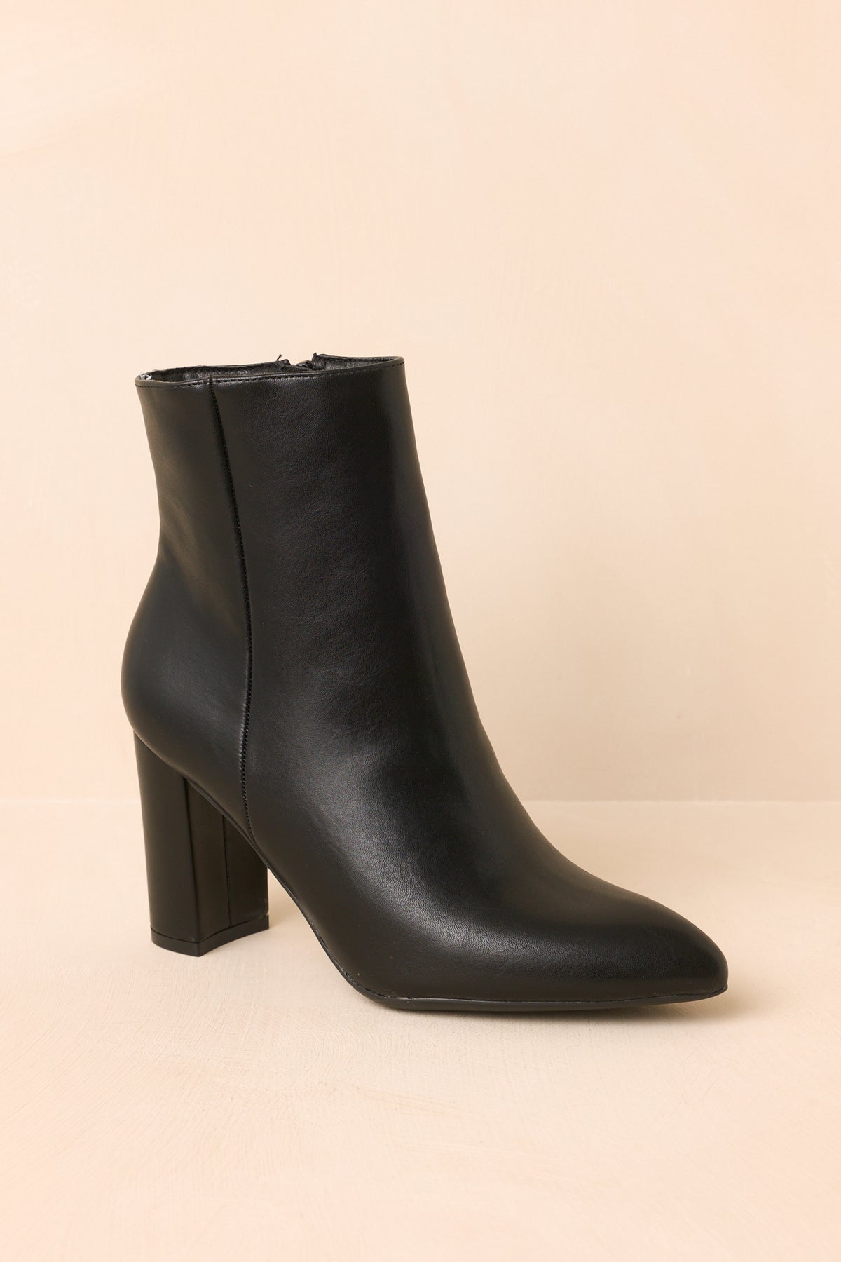 From Here On Black Faux Leather Block Heel Ankle Boots