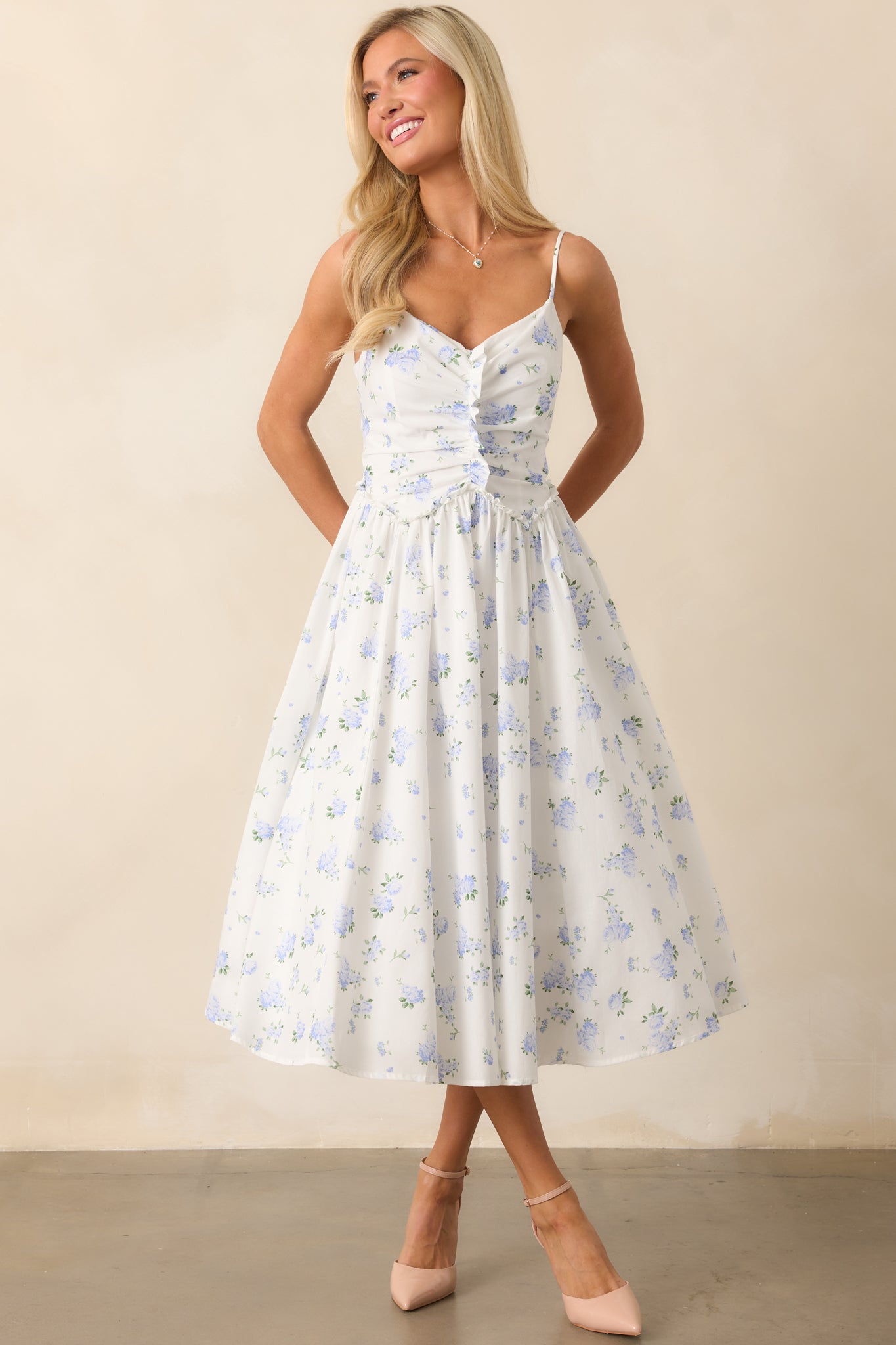 Light Blue Floral Cotton Midi Dress - Floral Dresses | Red Dress Light Blue Floral Cotton Midi Dress - Floral Dresses | Red Dress