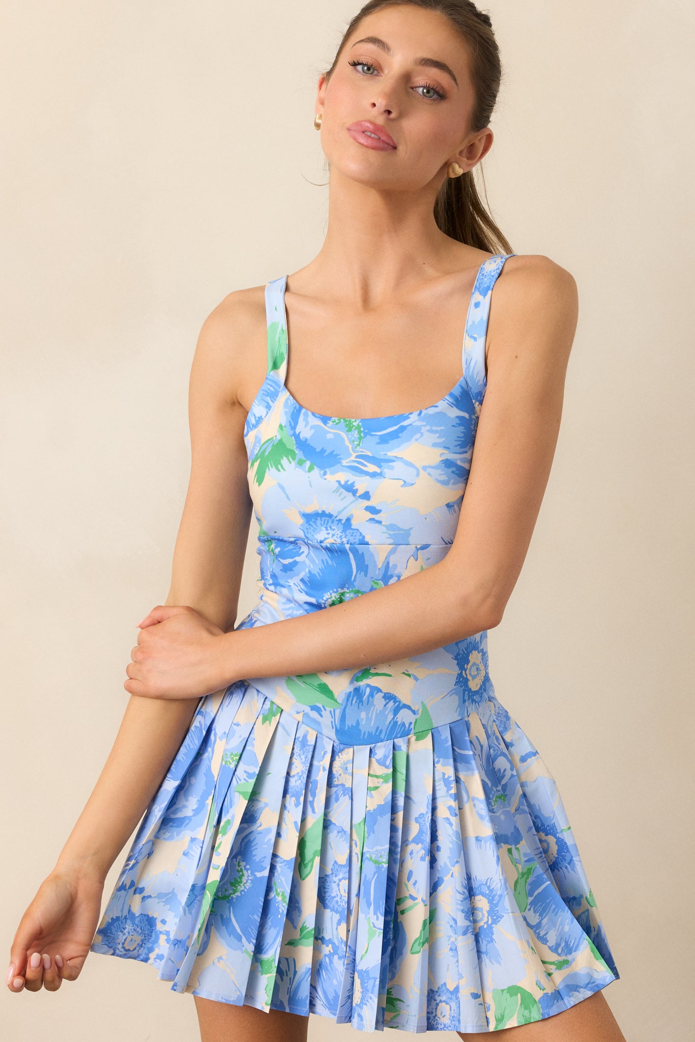 Blue Floral Pleated Tennis Dress - All Dresses | Red Dress Blue Floral Pleated Tennis Dress - All Dresses | Red Dress