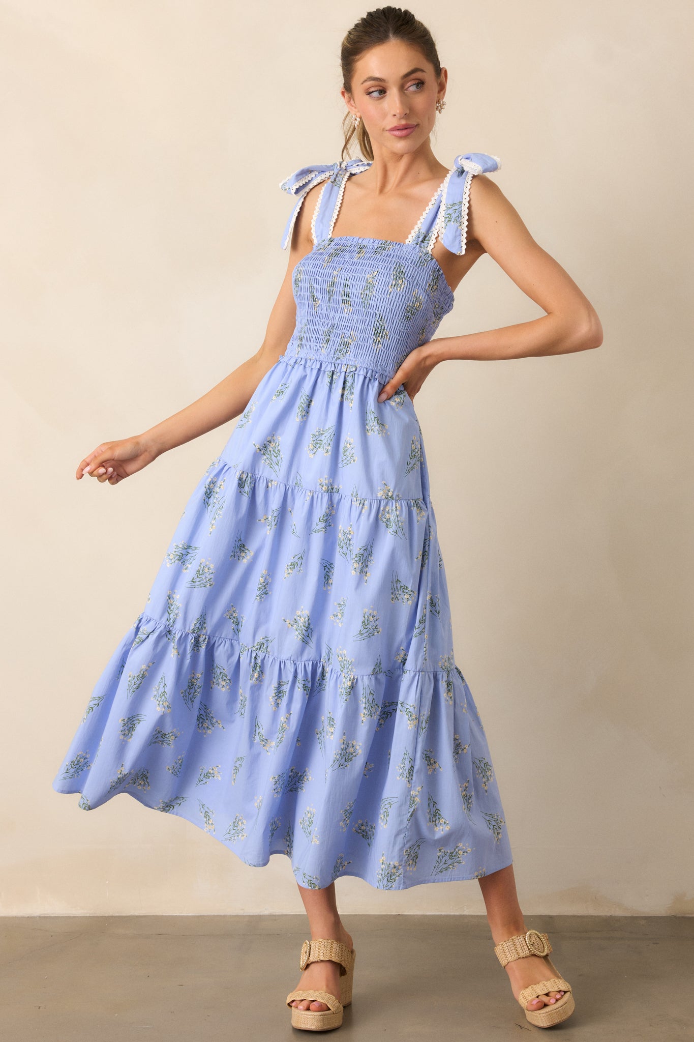 Periwinkle Floral Smocked Maxi Dress - All Dresses | Red Dress Periwinkle Floral Smocked Maxi Dress - All Dresses | Red Dress