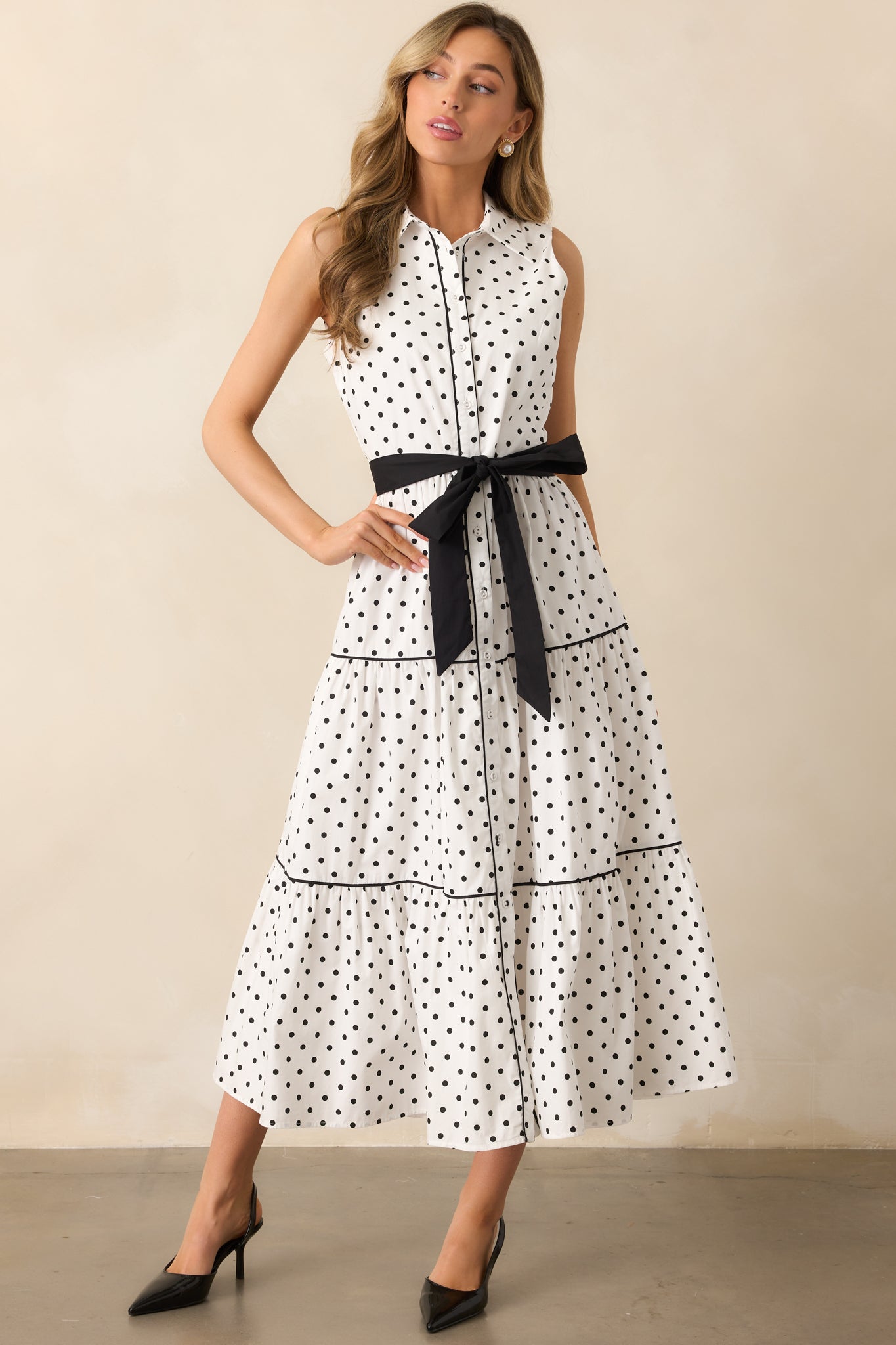 White Cotton Polka Dot Shirt Dress - Maxi Dresses | Red Dress White Cotton Polka Dot Shirt Dress - Maxi Dresses | Red Dress
