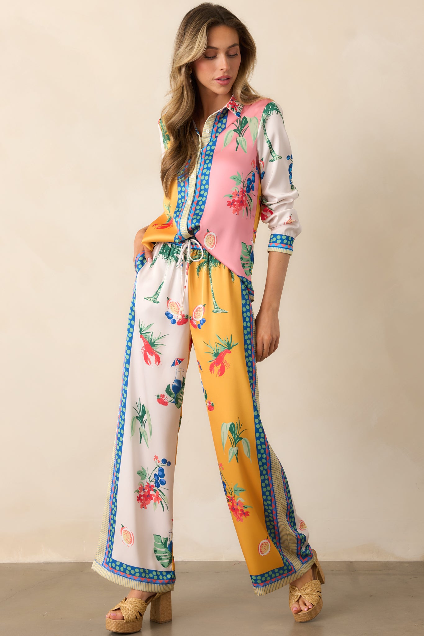 A closer look at the waistband and drawstring, highlighting the adjustable fit and gathered detailing.