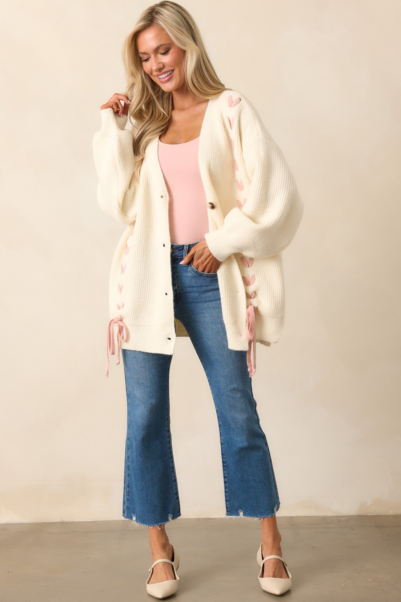 Ivory Knit Cardigan Cardigans Red Dress