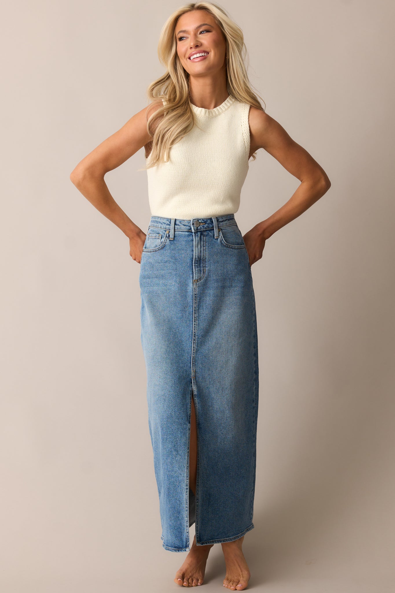denim skirt dress Medium blue JanieLanie Flares towards the hem self-portrait - Pleated Denim Midi