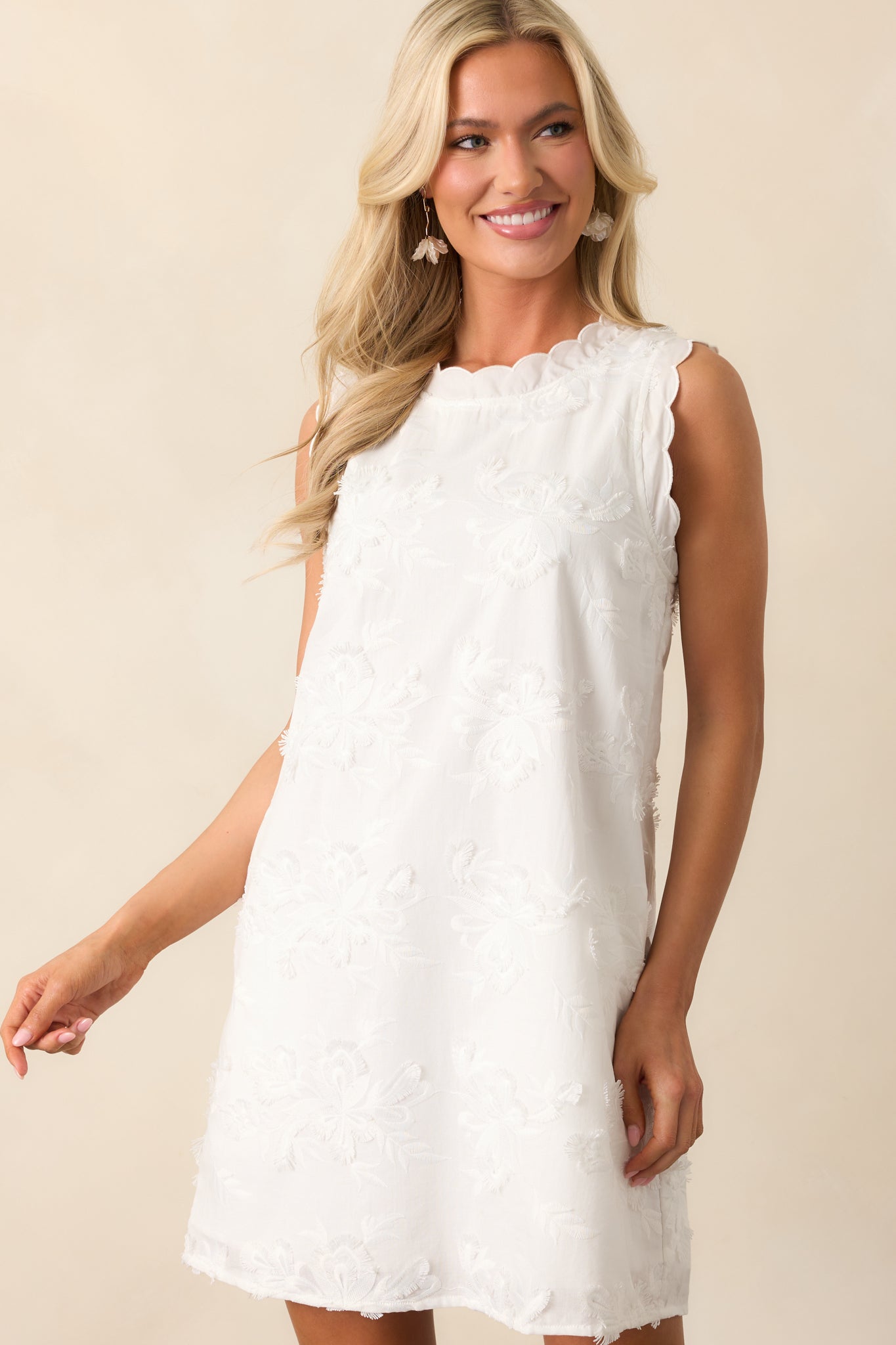 Ivory Floral Embroidered Shift Dress - Mini Dresses | Red Dress Ivory Floral Embroidered Shift Dress - Mini Dresses | Red Dress
