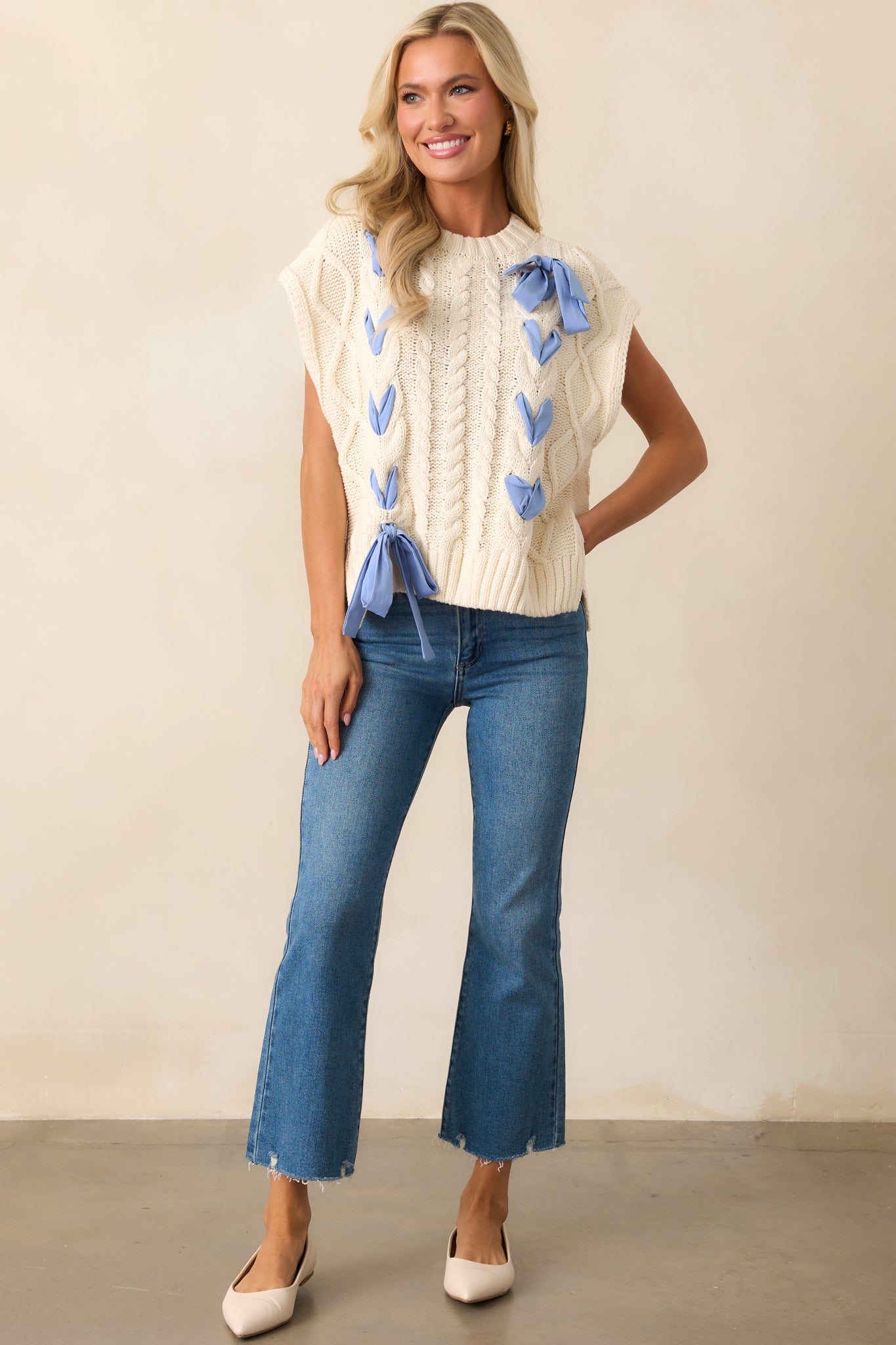 Ivory Cable Knit Sweater Vest - All Tops | Red Dress Ivory Cable Knit Sweater Vest - All Tops | Red Dress