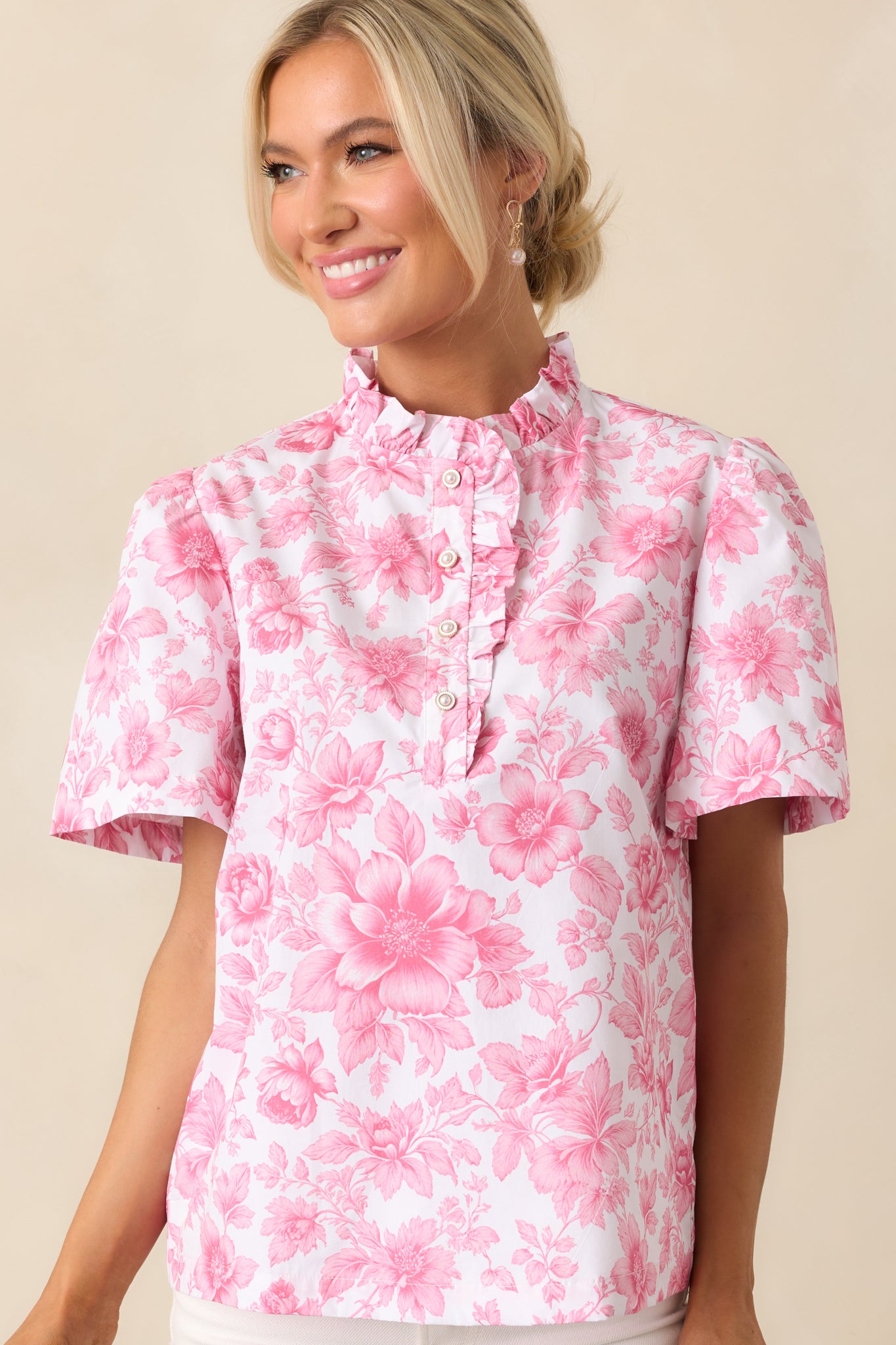 Avery La France Dianthus Pink Ruffle Top