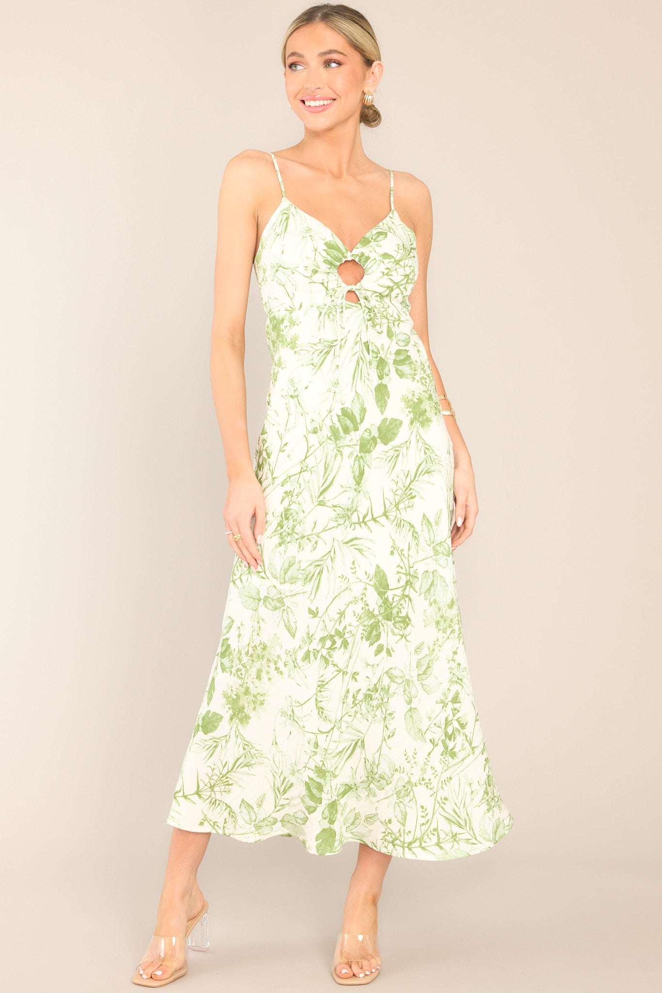 Green Floral Print Maxi Dress