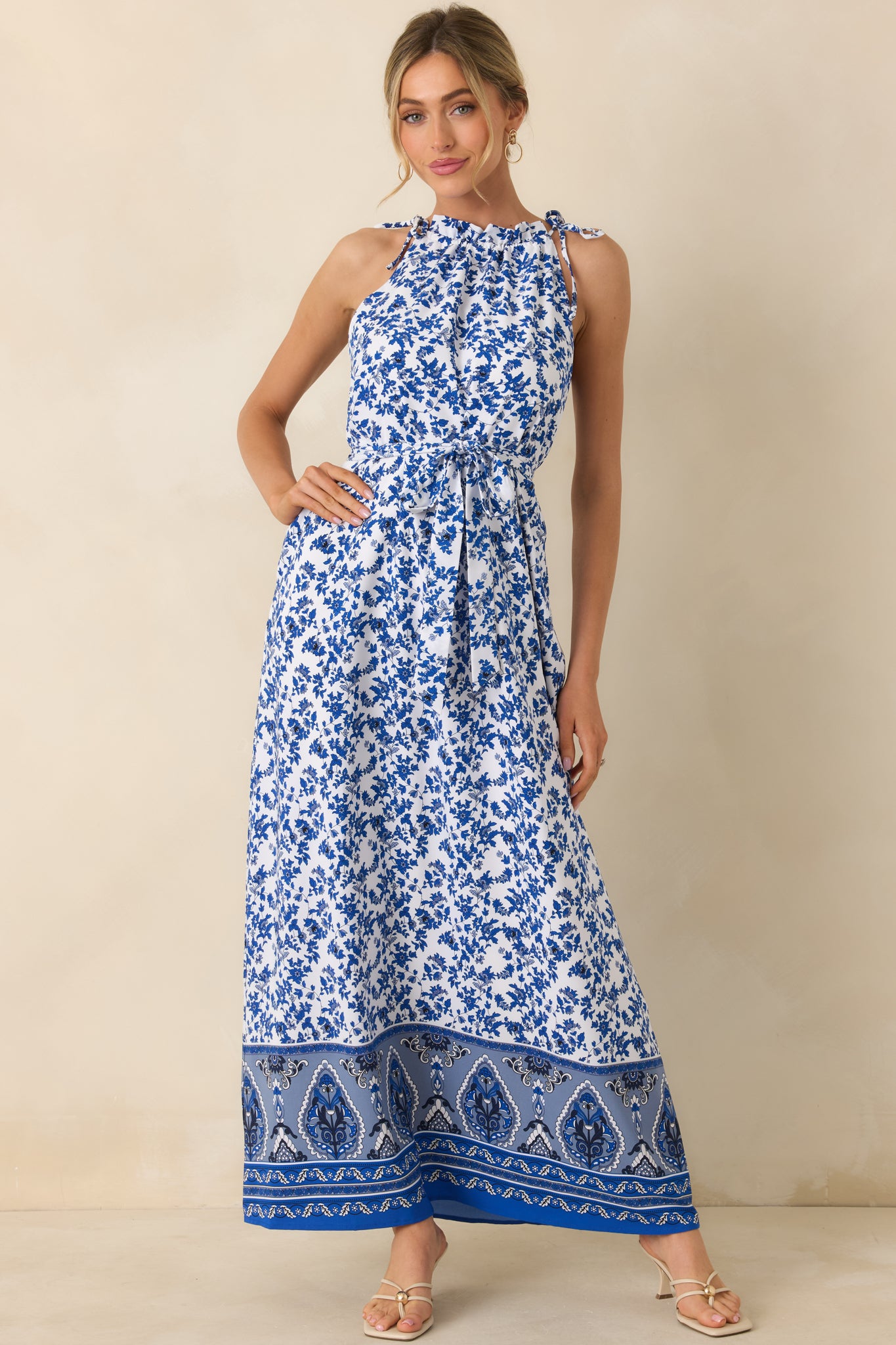 Blue Floral Sleeveless Maxi Dress - All Dresses