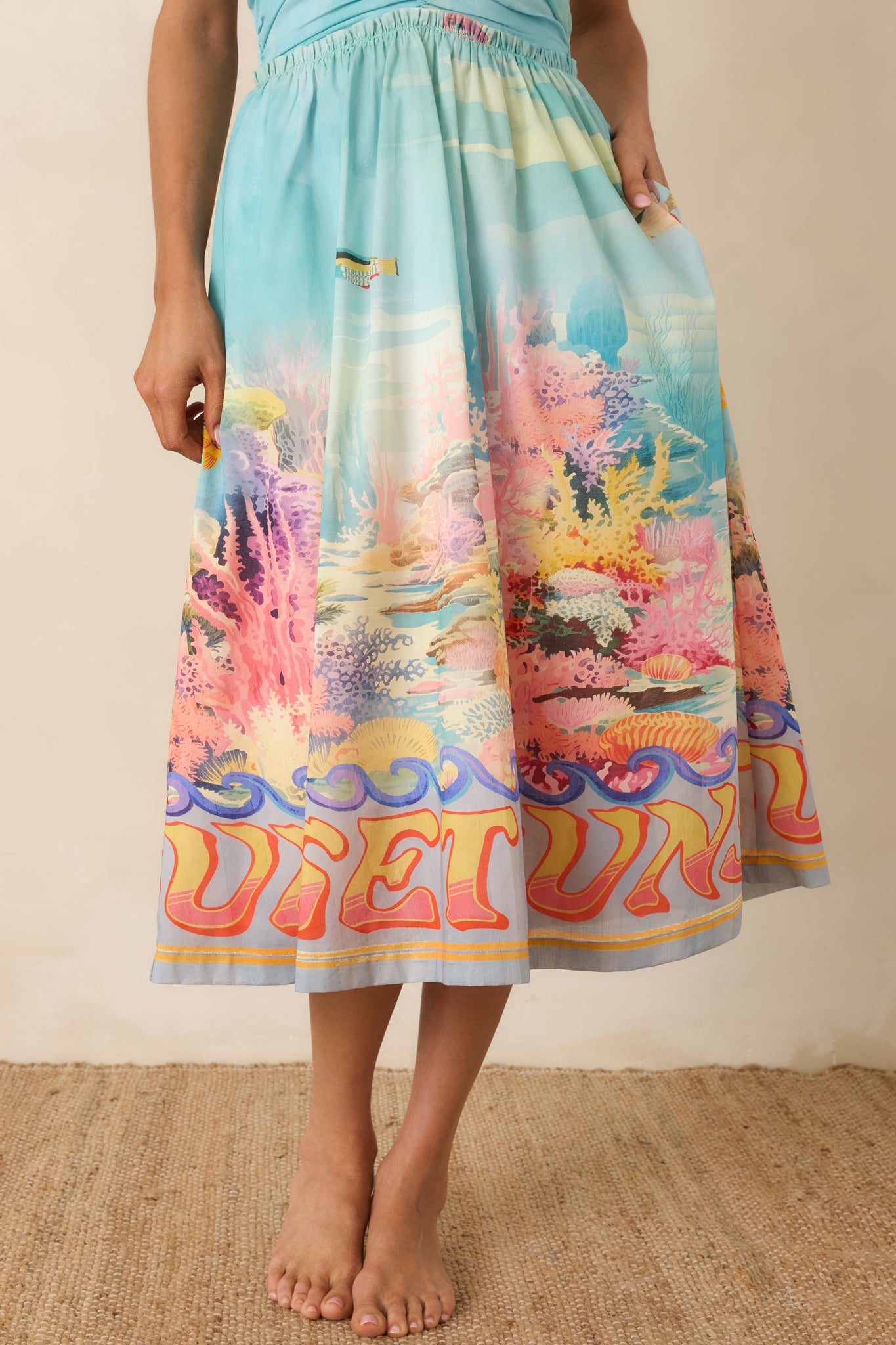 Paradisa Fernandina Blue Multi Cotton Reef Print Midi Dress