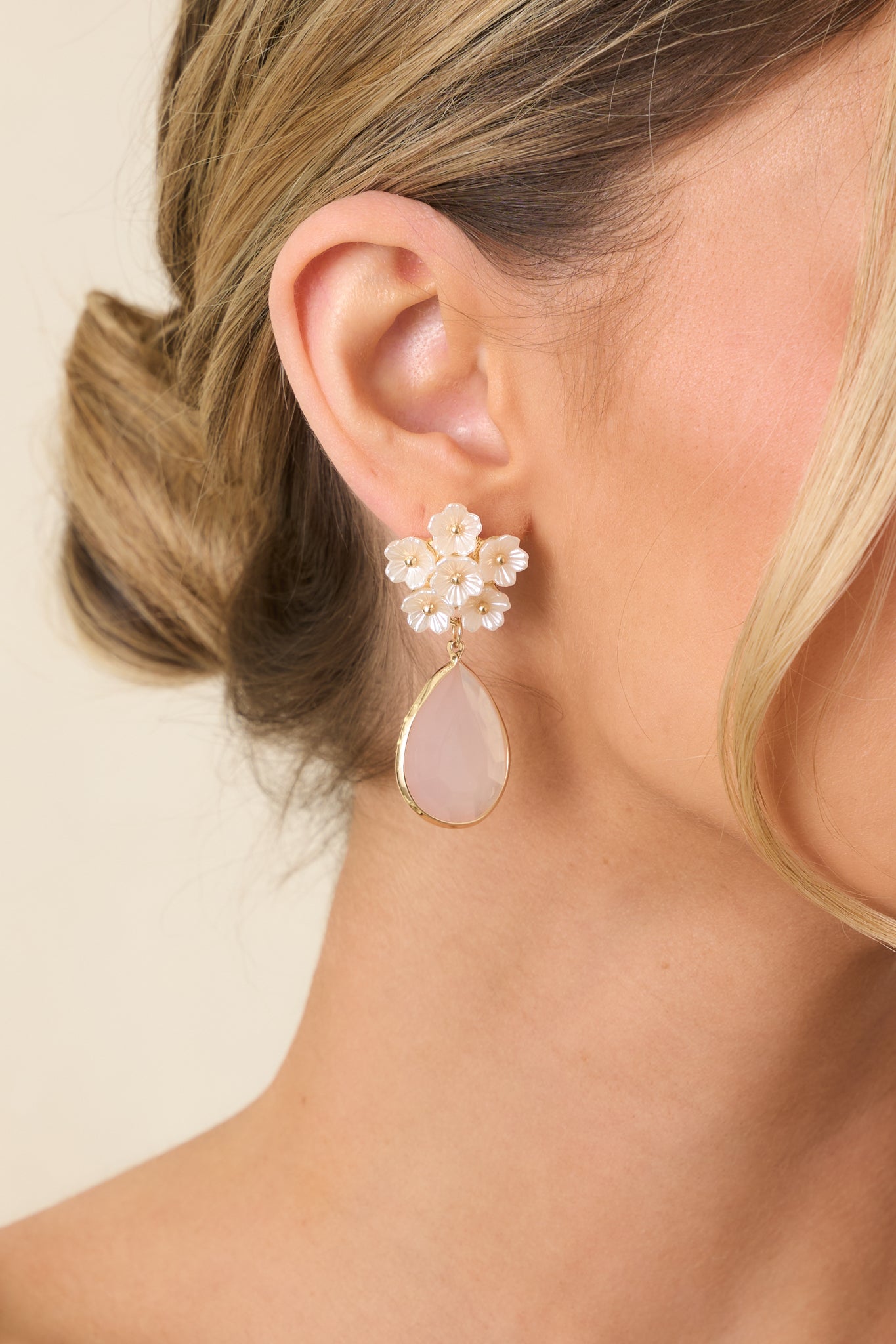 Red Dress | Blush Floral Teardrop Earrings