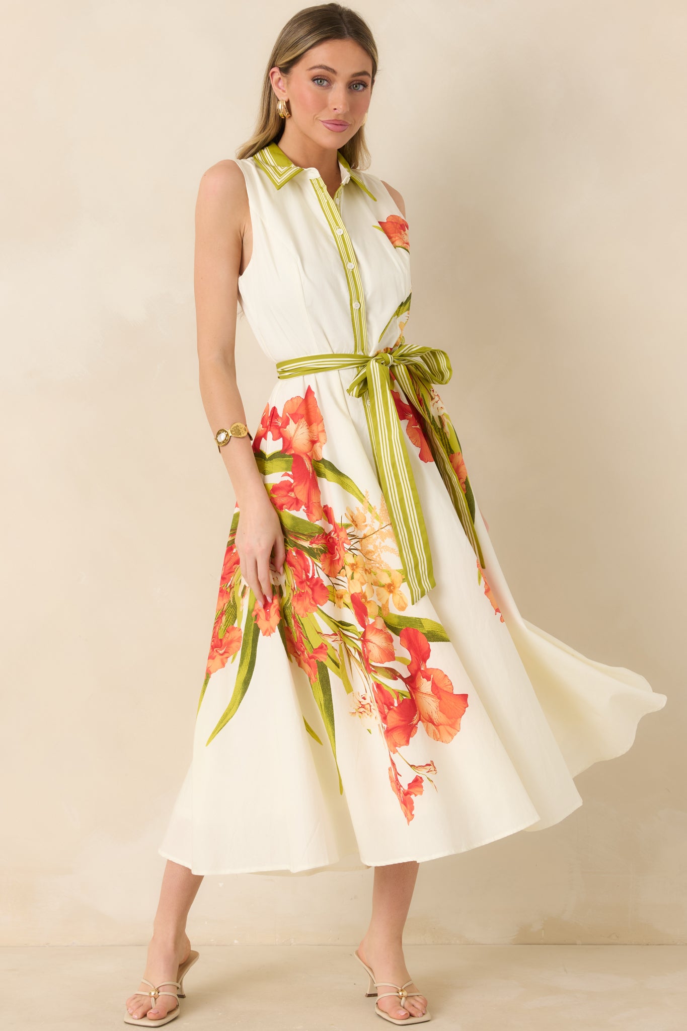 Women's Paradise Garden Ivory Multi Cotton Floral Button Down Maxi Dress | Size: M | Red Dress Women's Paradise Garden Ivory Multi Cotton Floral Button Down Maxi Dress | Size: M | Red Dress