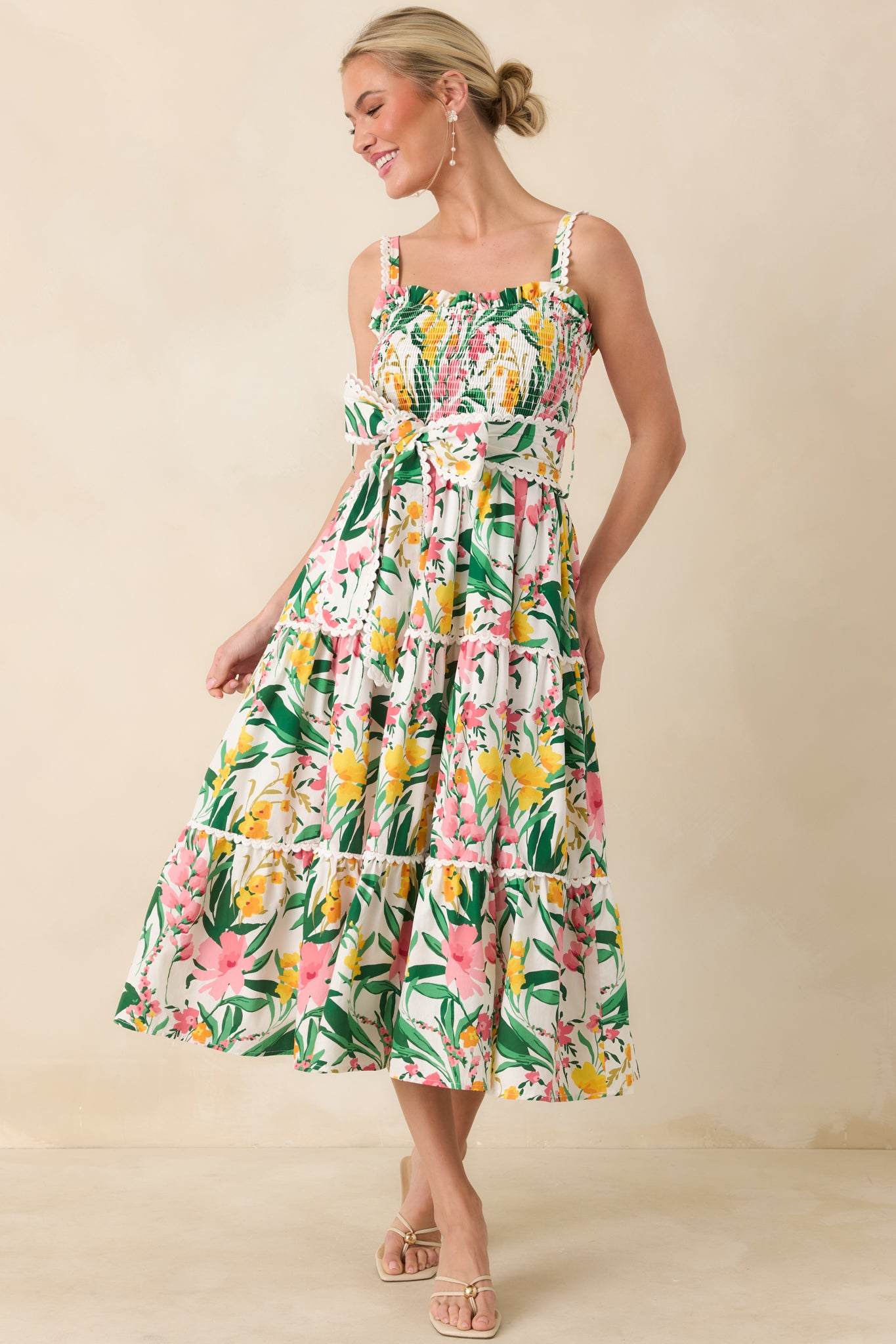 Women's Darcy Green & Pink Multi Floral Cotton Midi Dress | Size: S | Red Dress Women's Darcy Green & Pink Multi Floral Cotton Midi Dress | Size: S | Red Dress