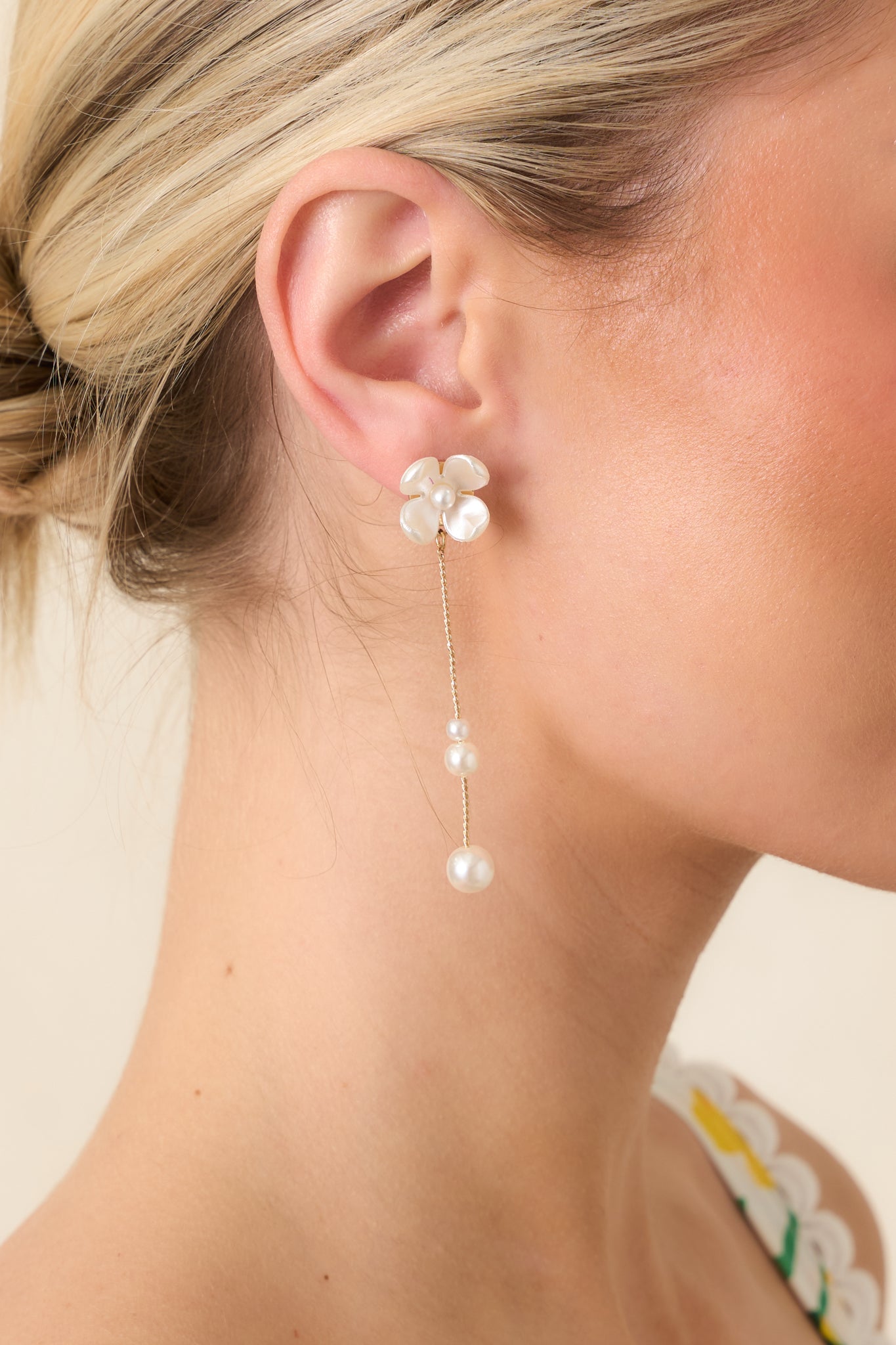 Just So Pretty Gold & Pearl Floral Drop Earrings