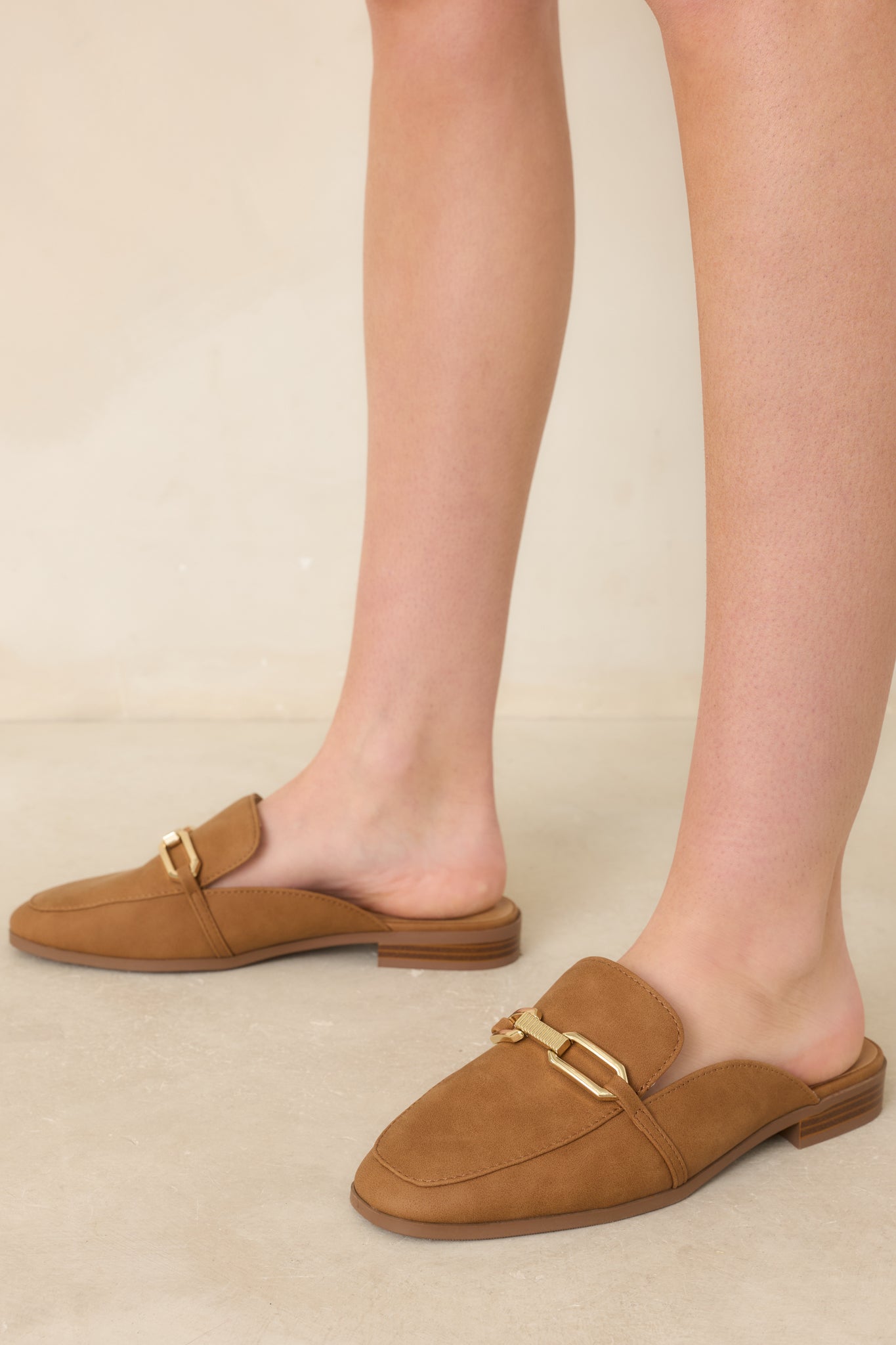 Going First Class Tan Faux Leather Mule Loafers
