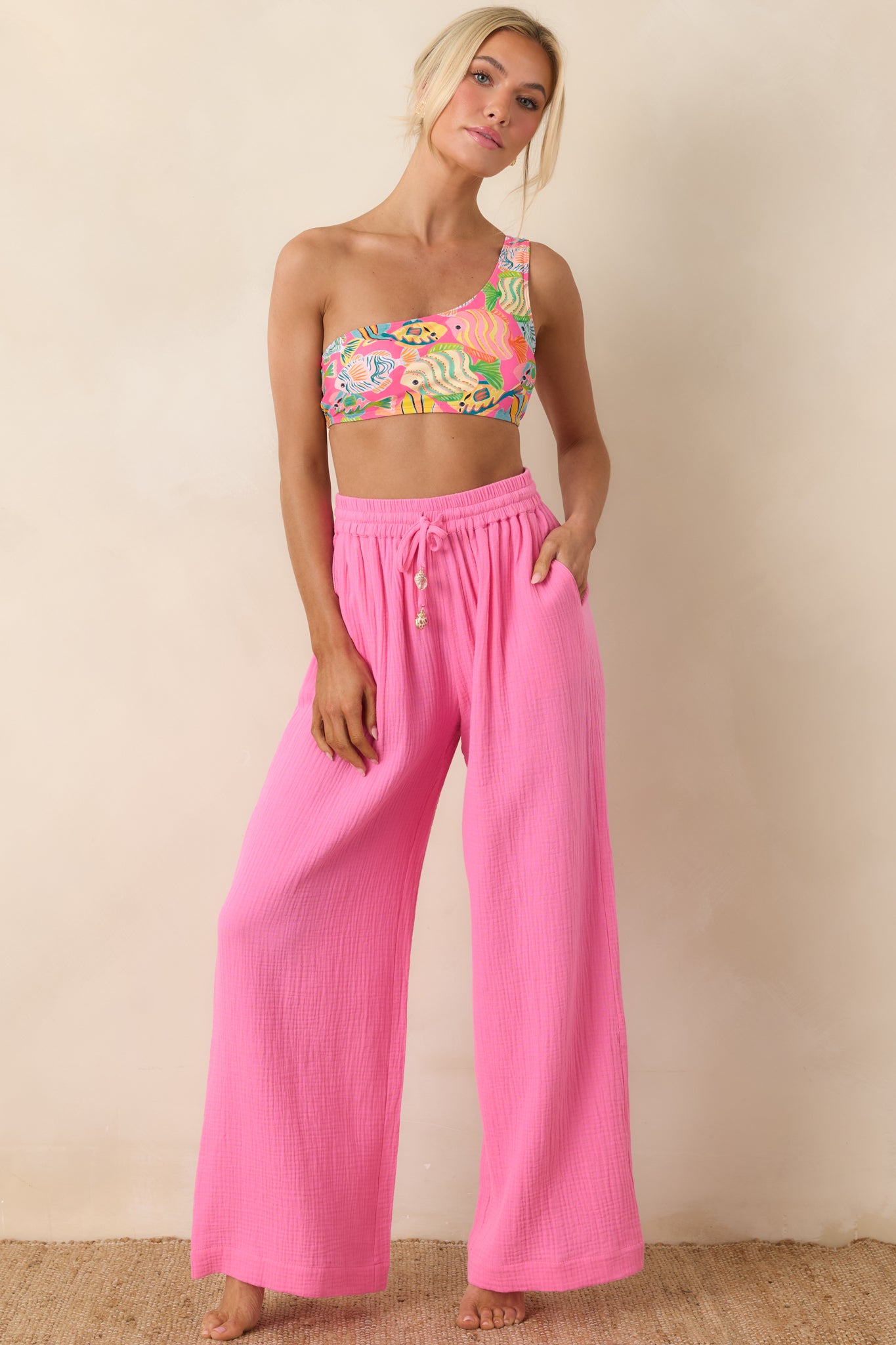 パンツ kirakira suger long pants bao pink Paradisa Dunedin Pink Cotton Wide Leg Drawstring Pants | Red Dress