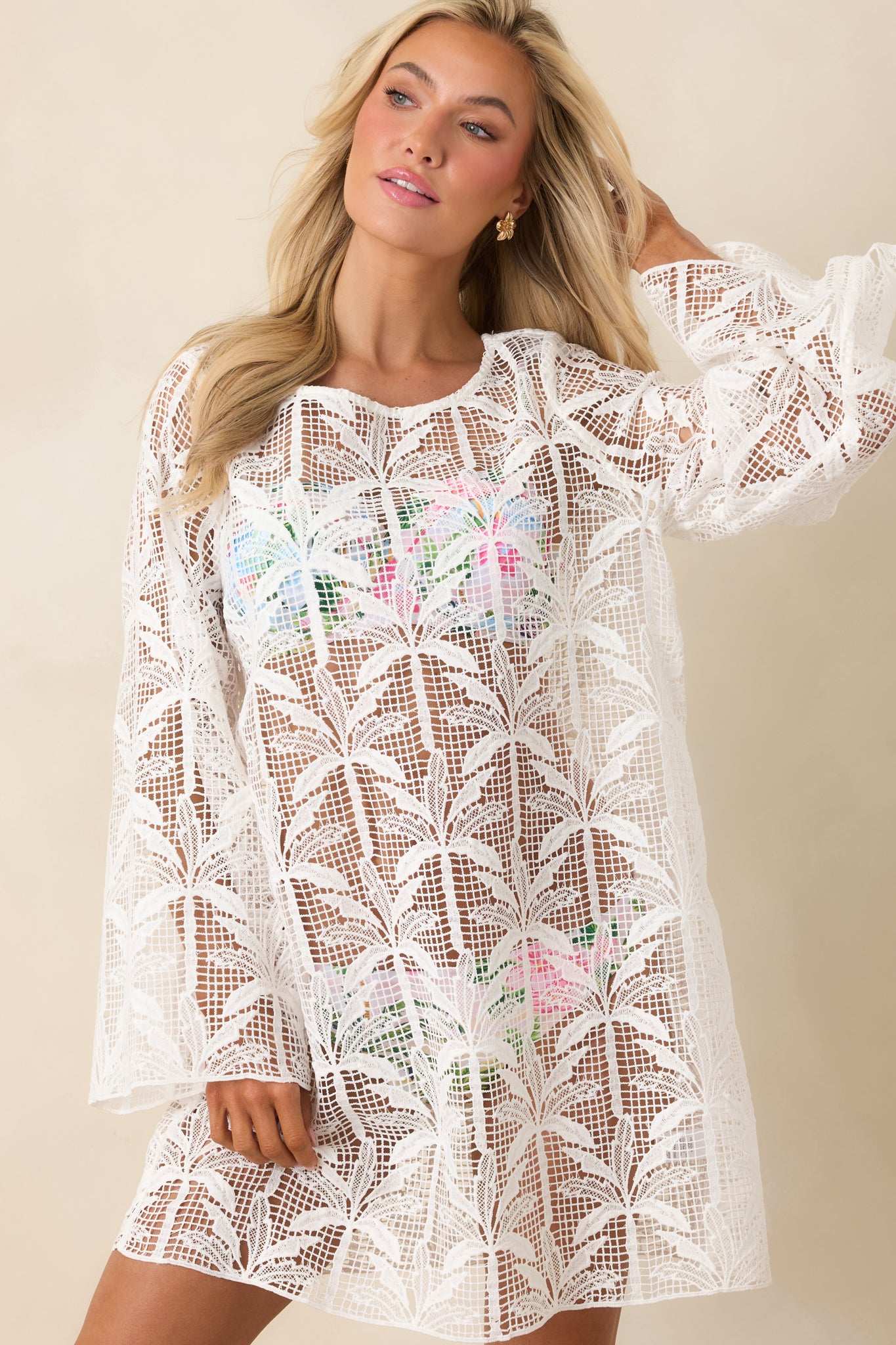 Women's Sea La Vie Ivory Sheer Lace Cover Up Mini Dress | Size: L | Red Dress Women's Sea La Vie Ivory Sheer Lace Cover Up Mini Dress | Size: L | Red Dress