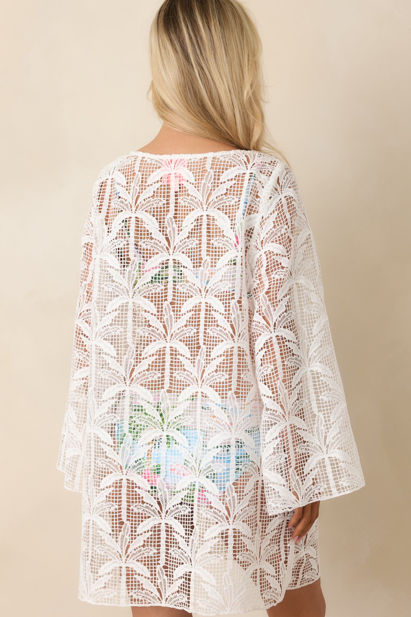 Paradisa Sea La Vie Ivory Sheer Lace Cover Up Mini Dress