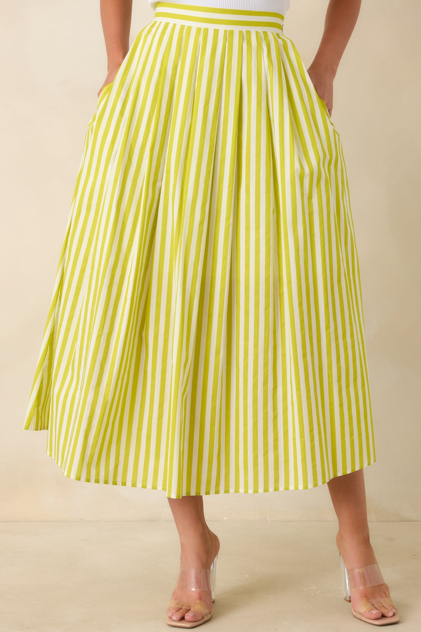 Close view of vertical stripe pattern on lightweight woven cotton fabric.