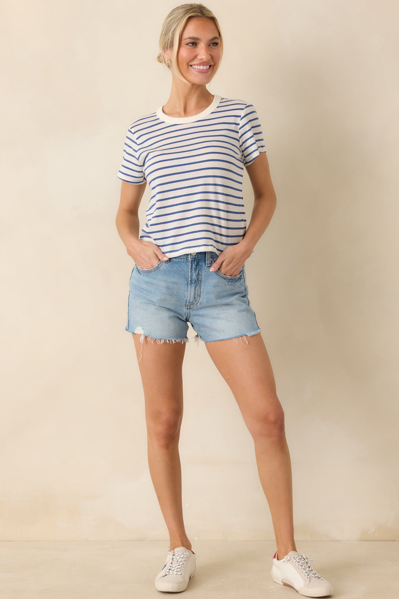 Full-length look showcasing the lightweight drape and breathable cotton texture designed for versatile styling.