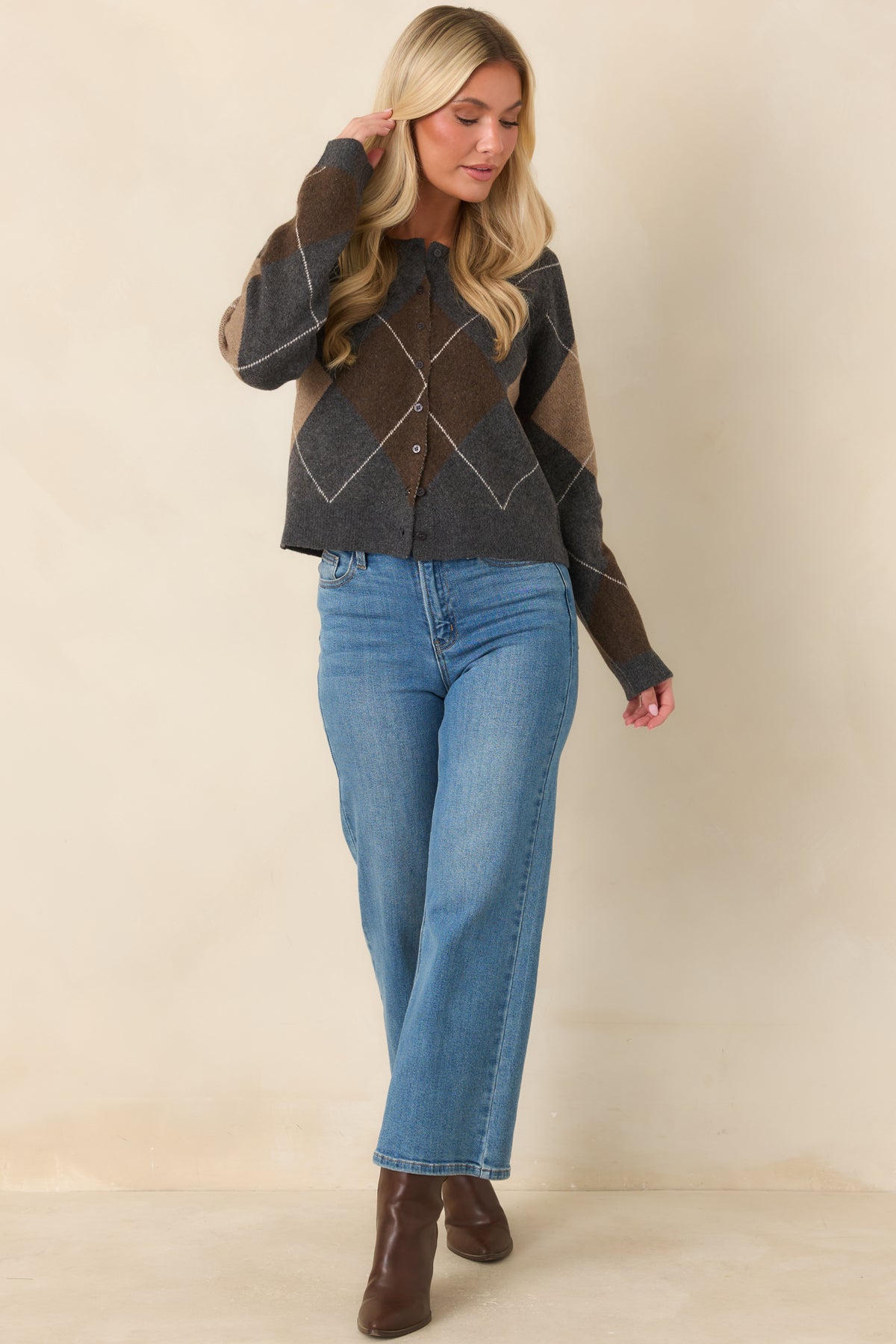 Z Supply Medina Charcoal Heather Argyle Cardigan