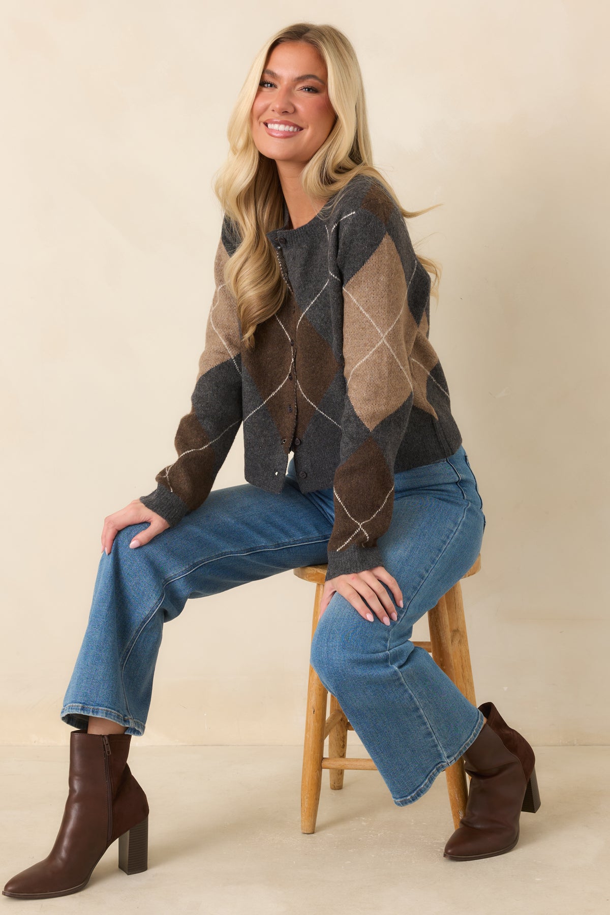 Z Supply Medina Charcoal Heather Argyle Cardigan