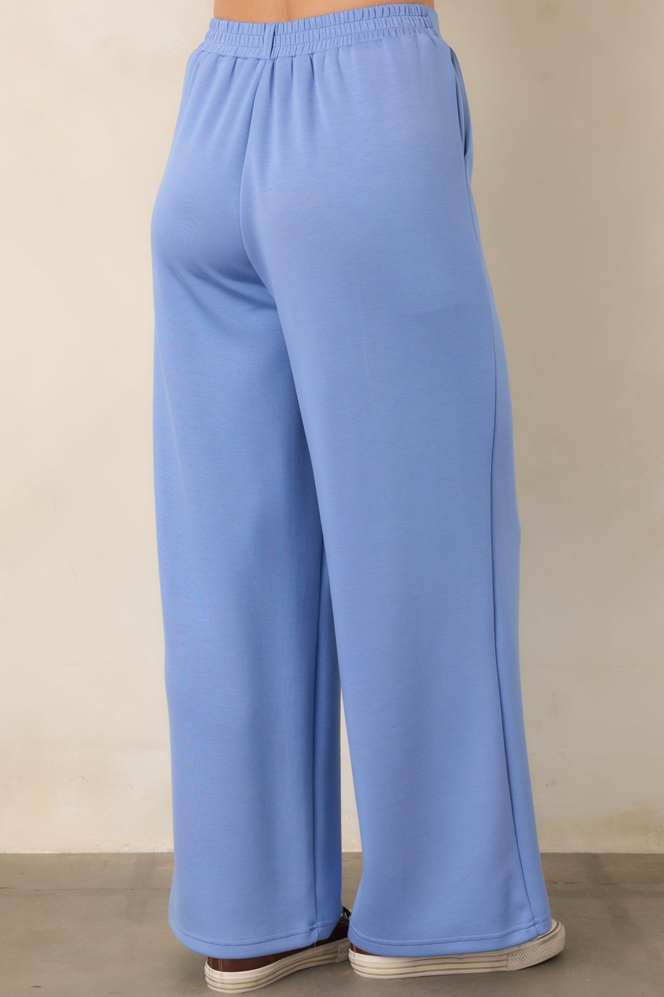 Ready to Jet Horizon Blue Knit High-Waisted Wide-Leg Pants