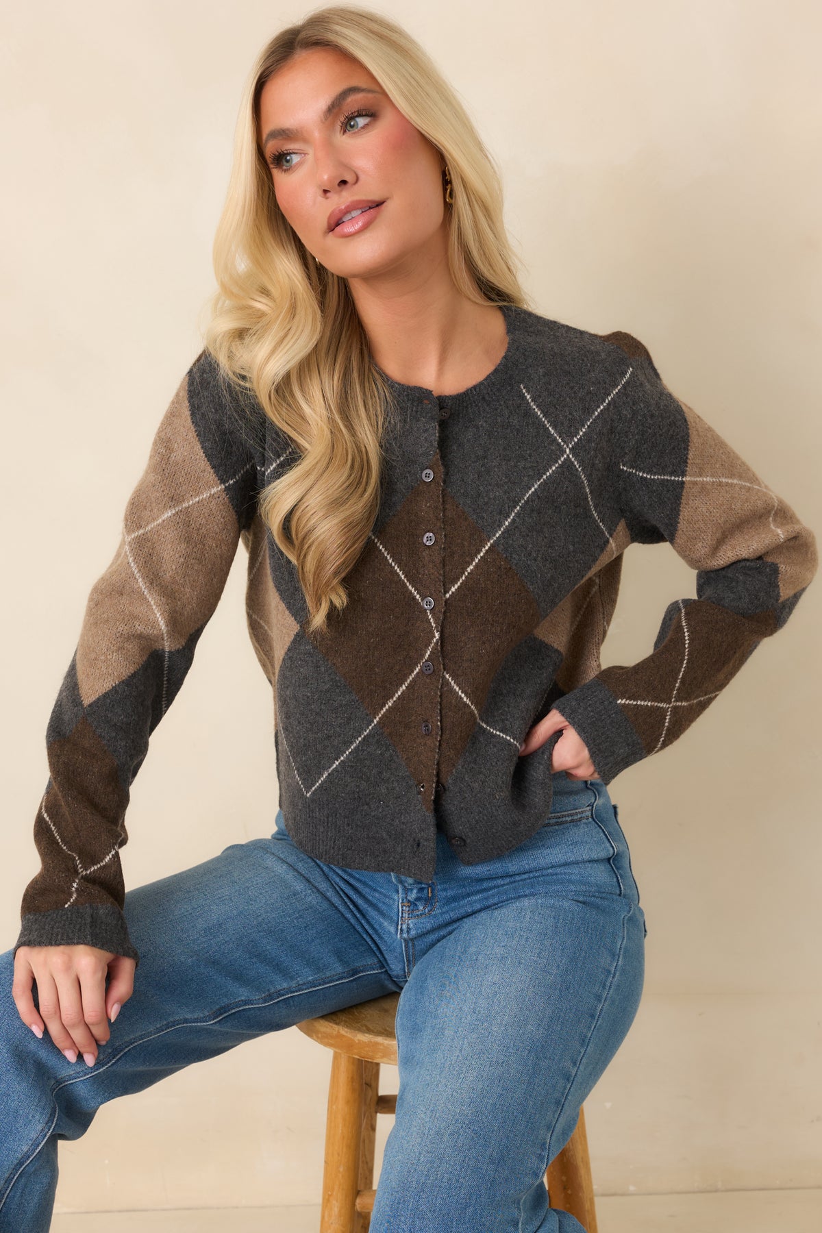 Z Supply Medina Charcoal Heather Argyle Cardigan