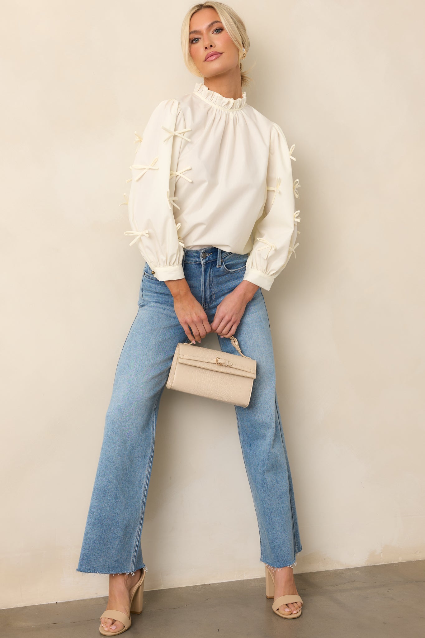 Drifting Currents Ivory Bow Blouse