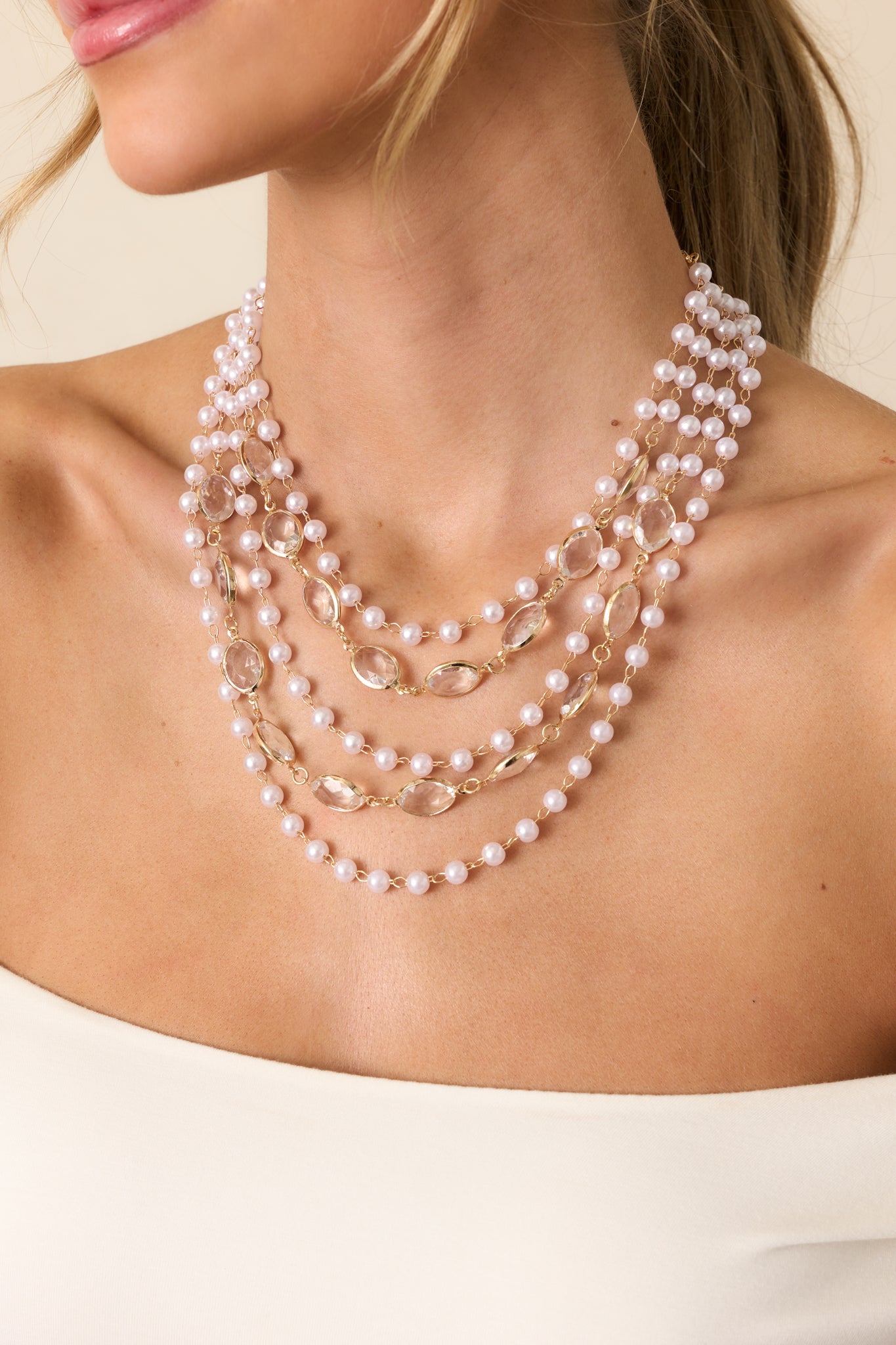 Gold Ivory Pearl Layered Necklace All Necklaces Red Dress