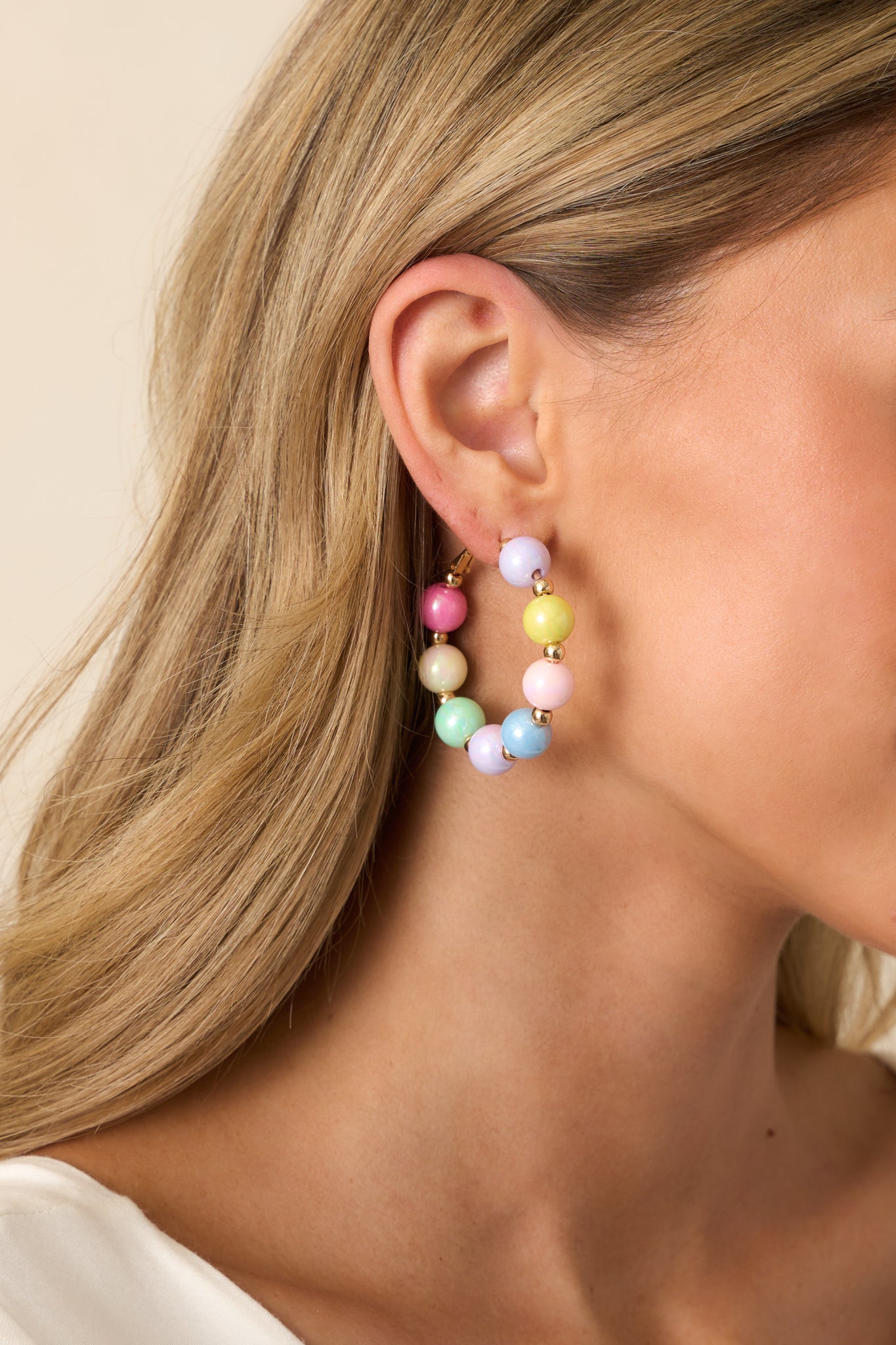 This Is My Moment Multicolor Pearlescent Bead Hoop Earrings