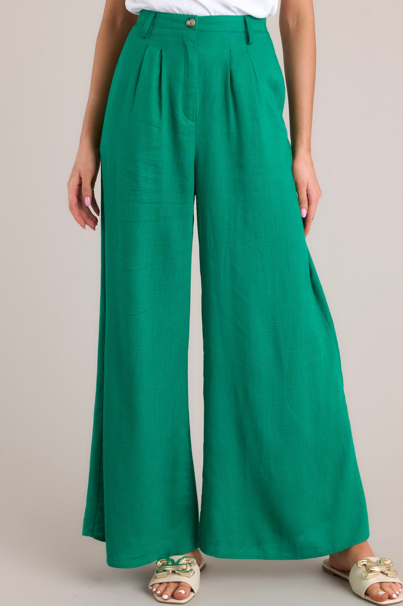 Kelly Green Linen Blend Wide Leg Pants - All Pants | Red Dress Kelly Green Linen Blend Wide Leg Pants - All Pants | Red Dress