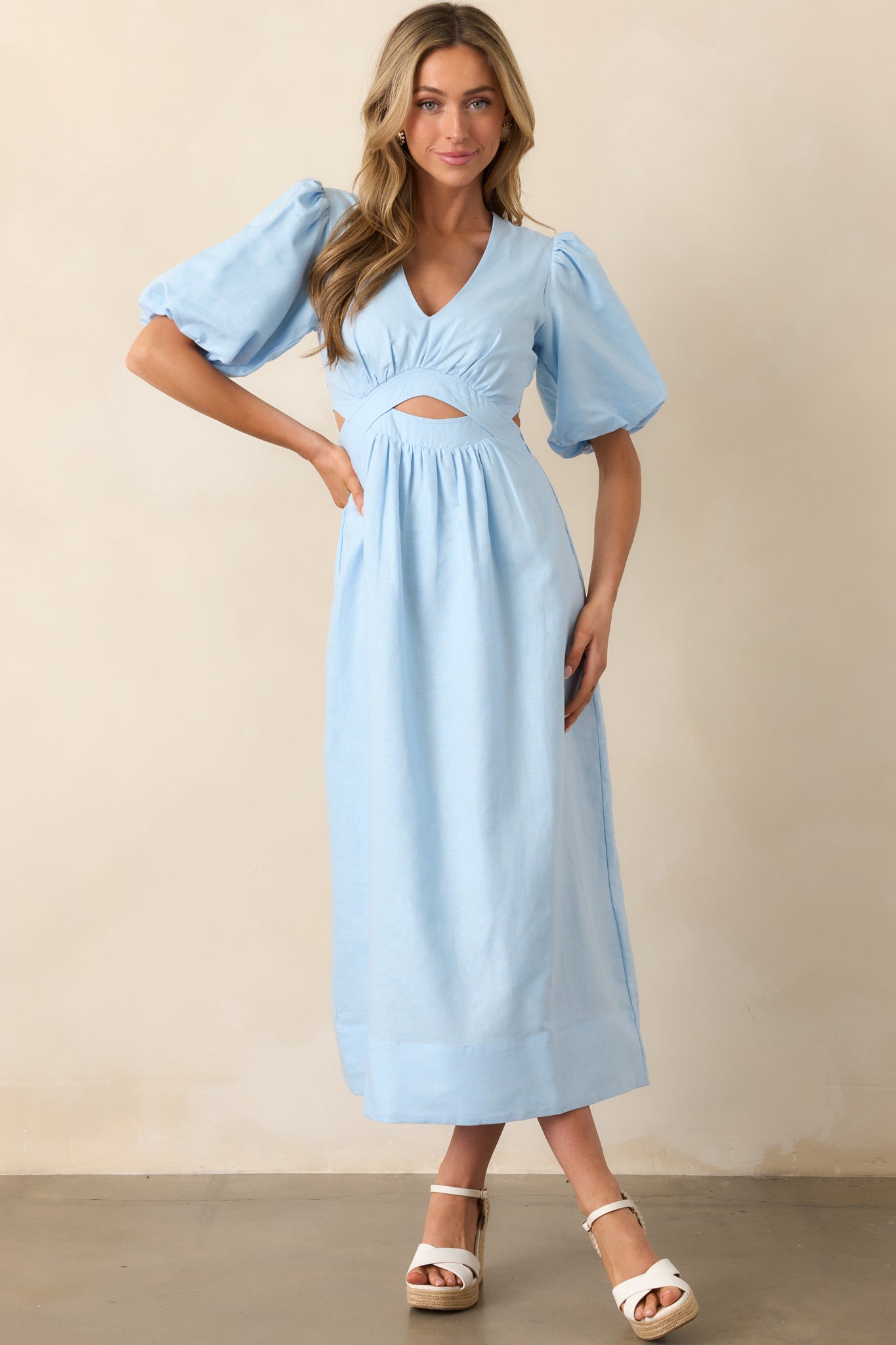 MINKPINK Sky Blue Pandora Puff Sleeve Midi Dress MINKPINK Sky Blue Pandora Puff Sleeve Midi Dress