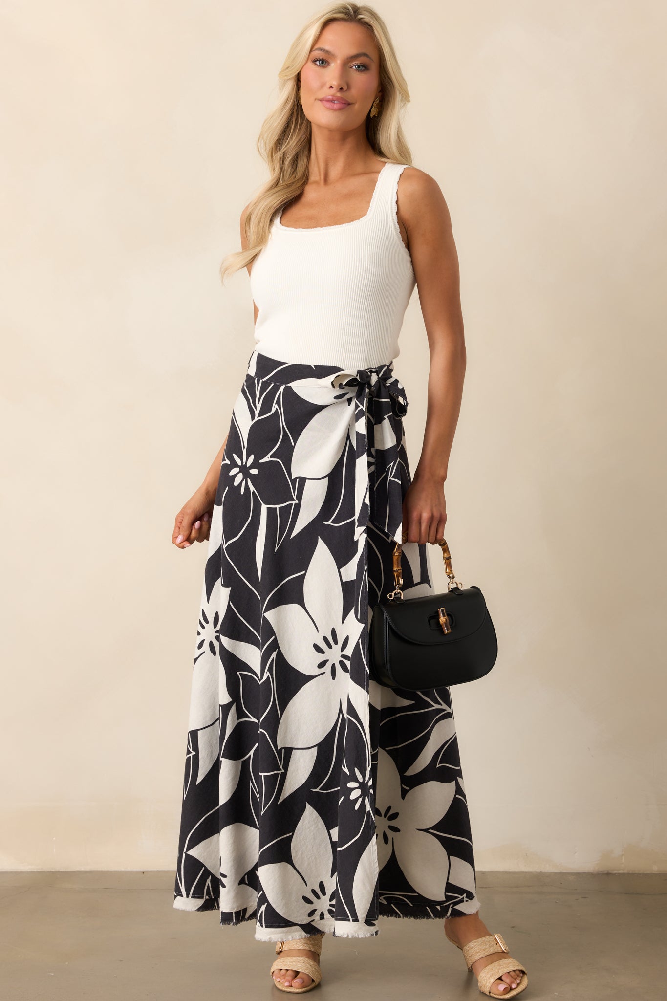 Z Supply Salerno Madero Wrap Skirt In Black Red Dress