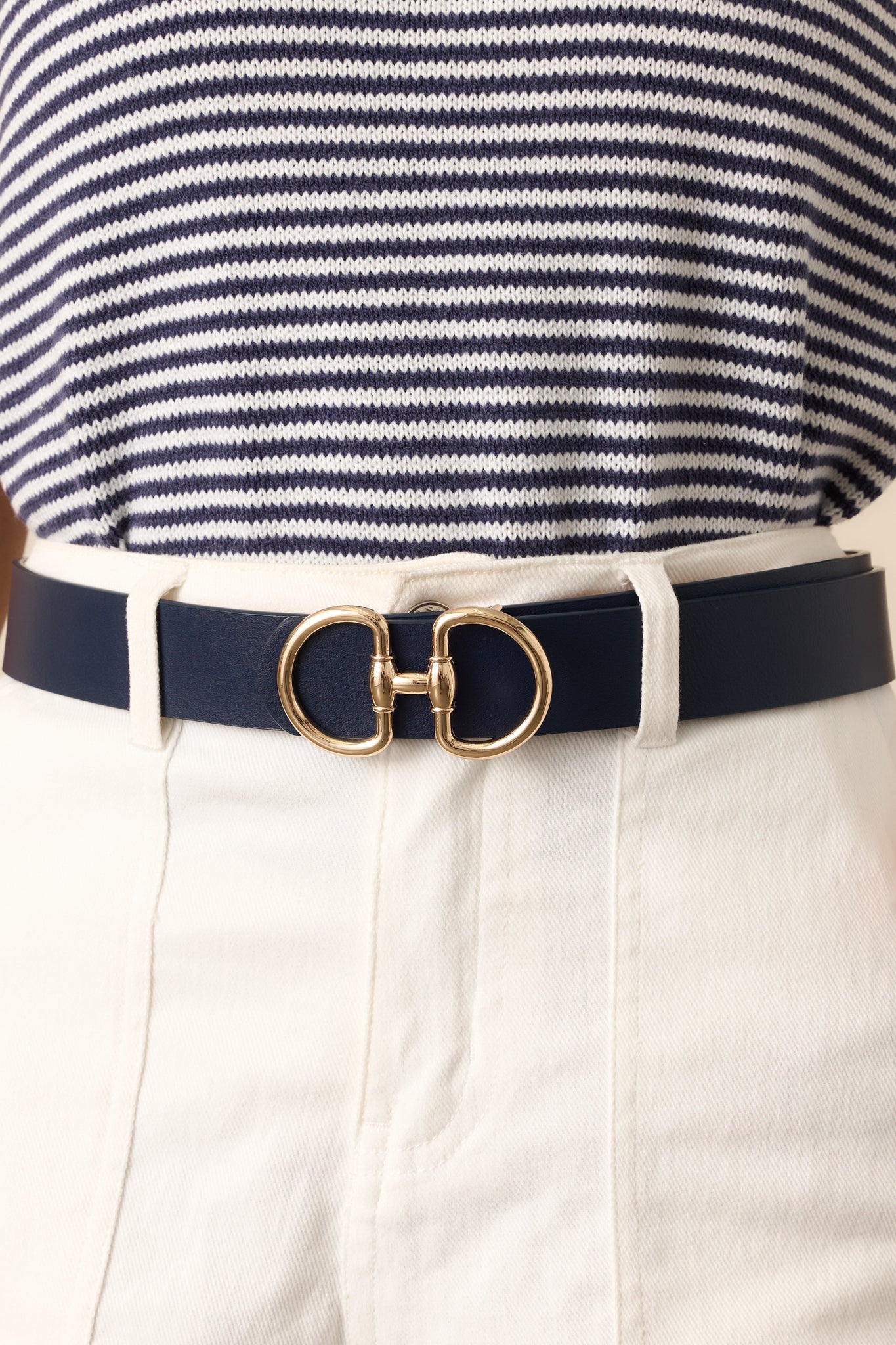 Gold Anchor Buckle Navy Belt - All Accessories | Red Dress Gold Anchor Buckle Navy Belt - All Accessories | Red Dress