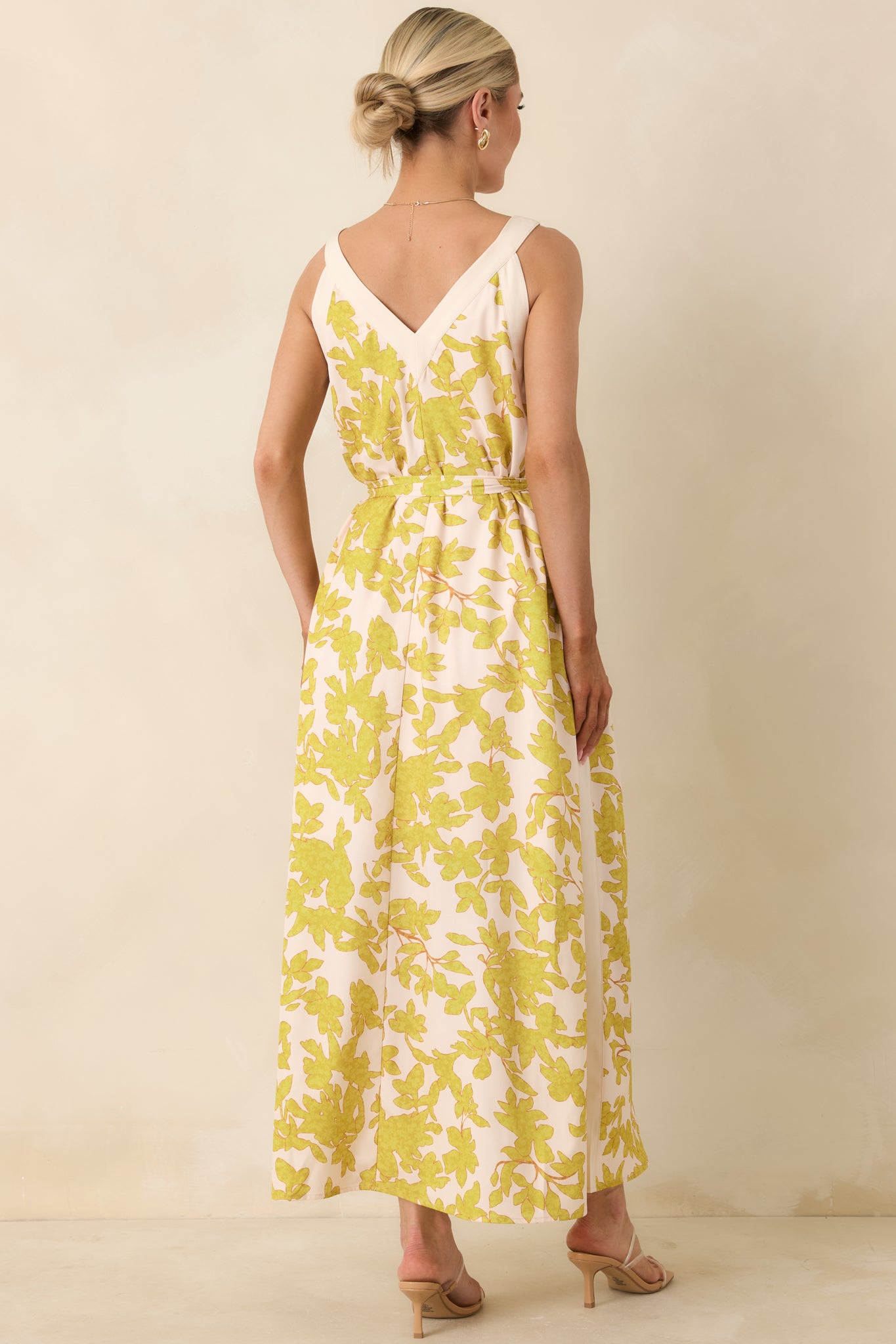 Living For It Light Green & Ivory Floral V-Neck Tie Belt Dress