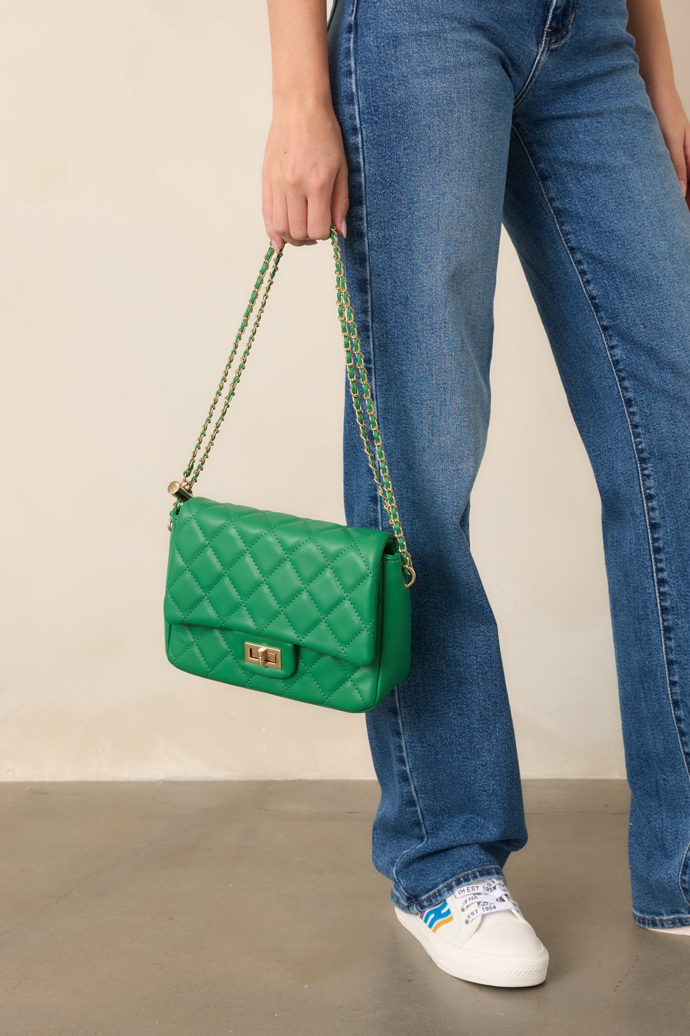 Everyday Pleasures Green Quilted Chain Strap Handbag