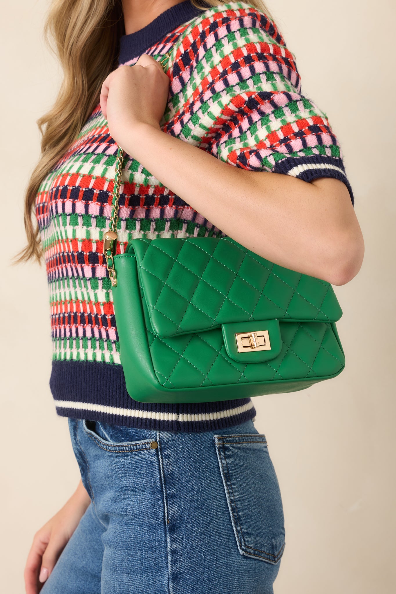 Everyday Pleasures Green Quilted Chain Strap Handbag