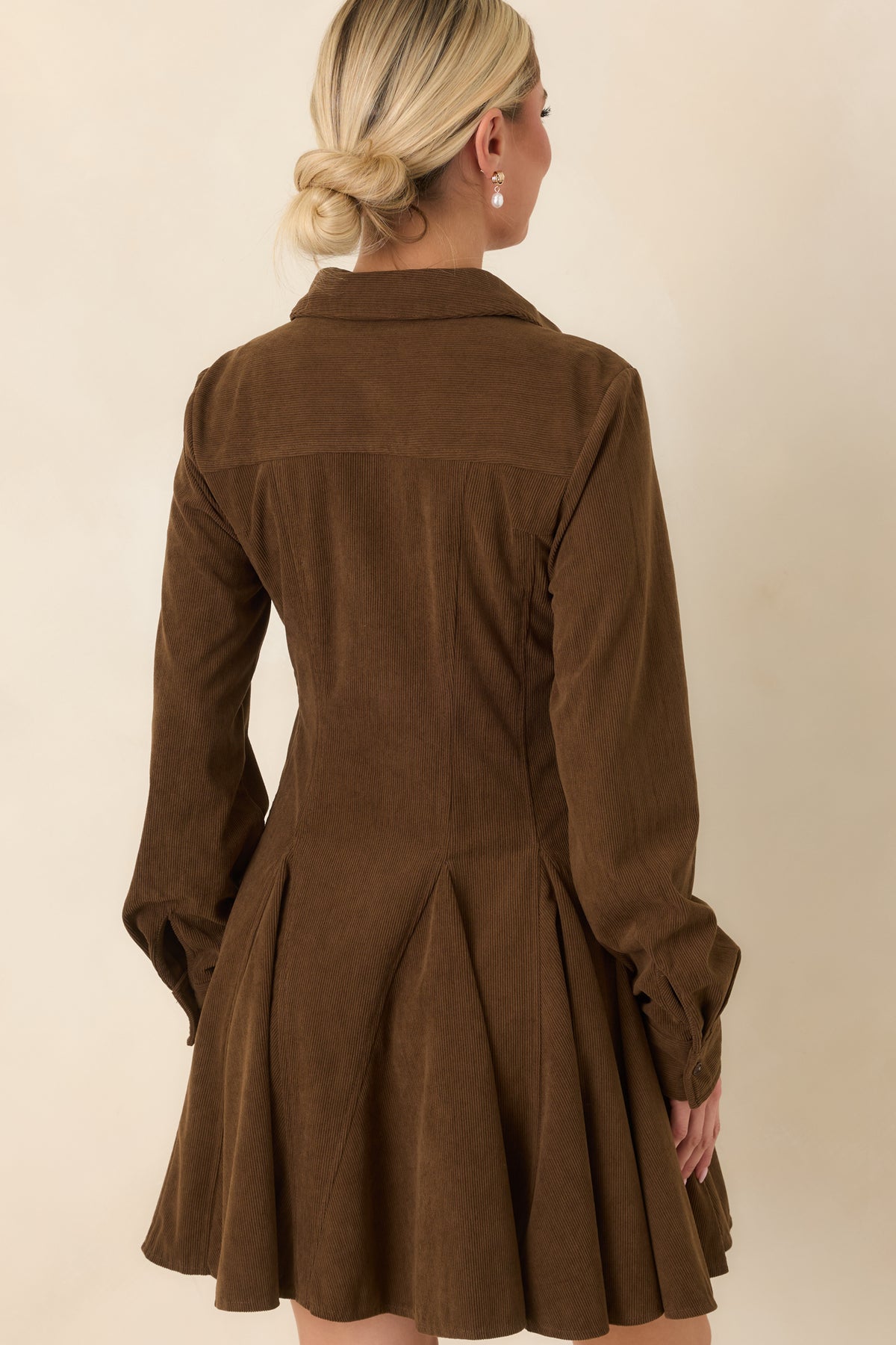 Just Like Old Times Dark Brown Corduroy Mini Shirt Dress