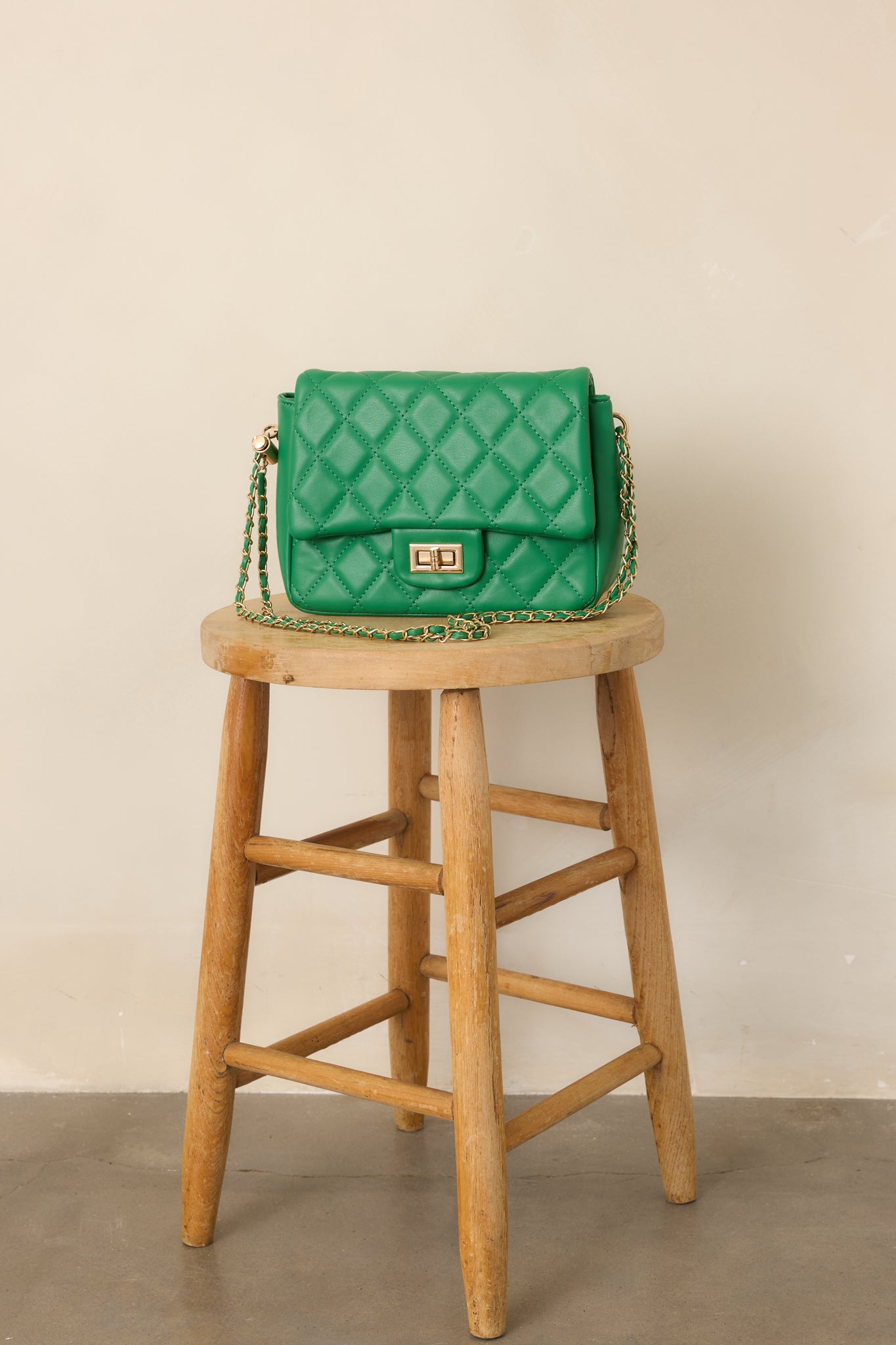 Everyday Pleasures Green Quilted Chain Strap Handbag