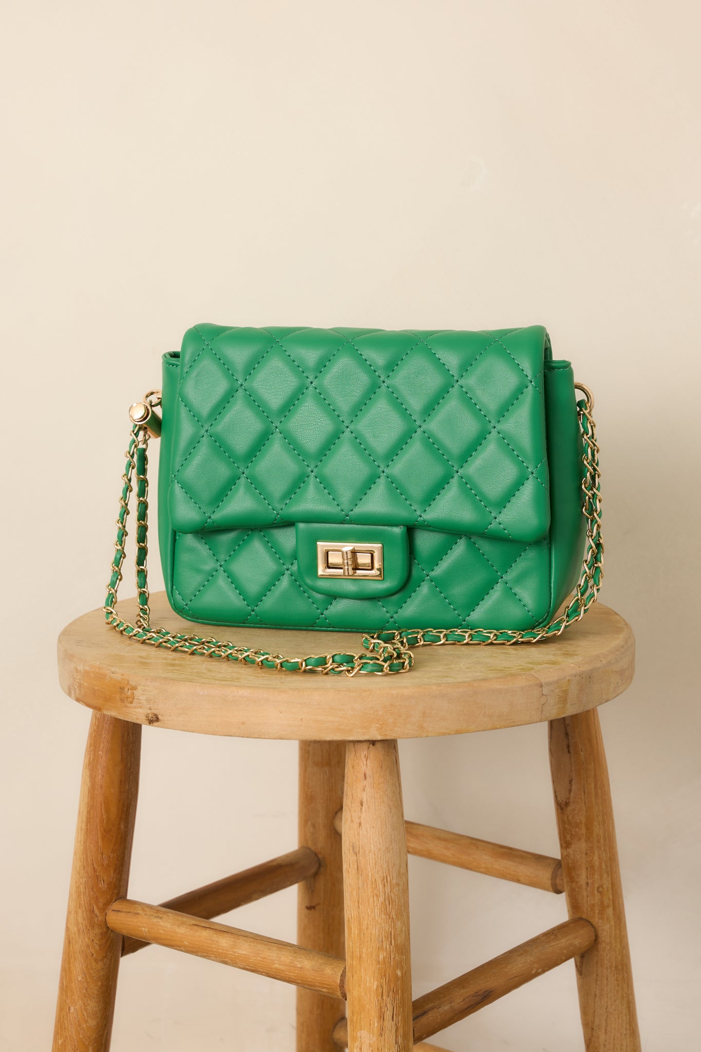 Everyday Pleasures Green Quilted Chain Strap Handbag