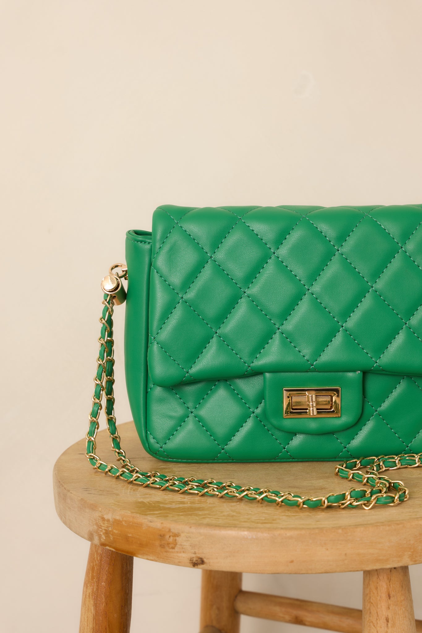 Everyday Pleasures Green Quilted Chain Strap Handbag