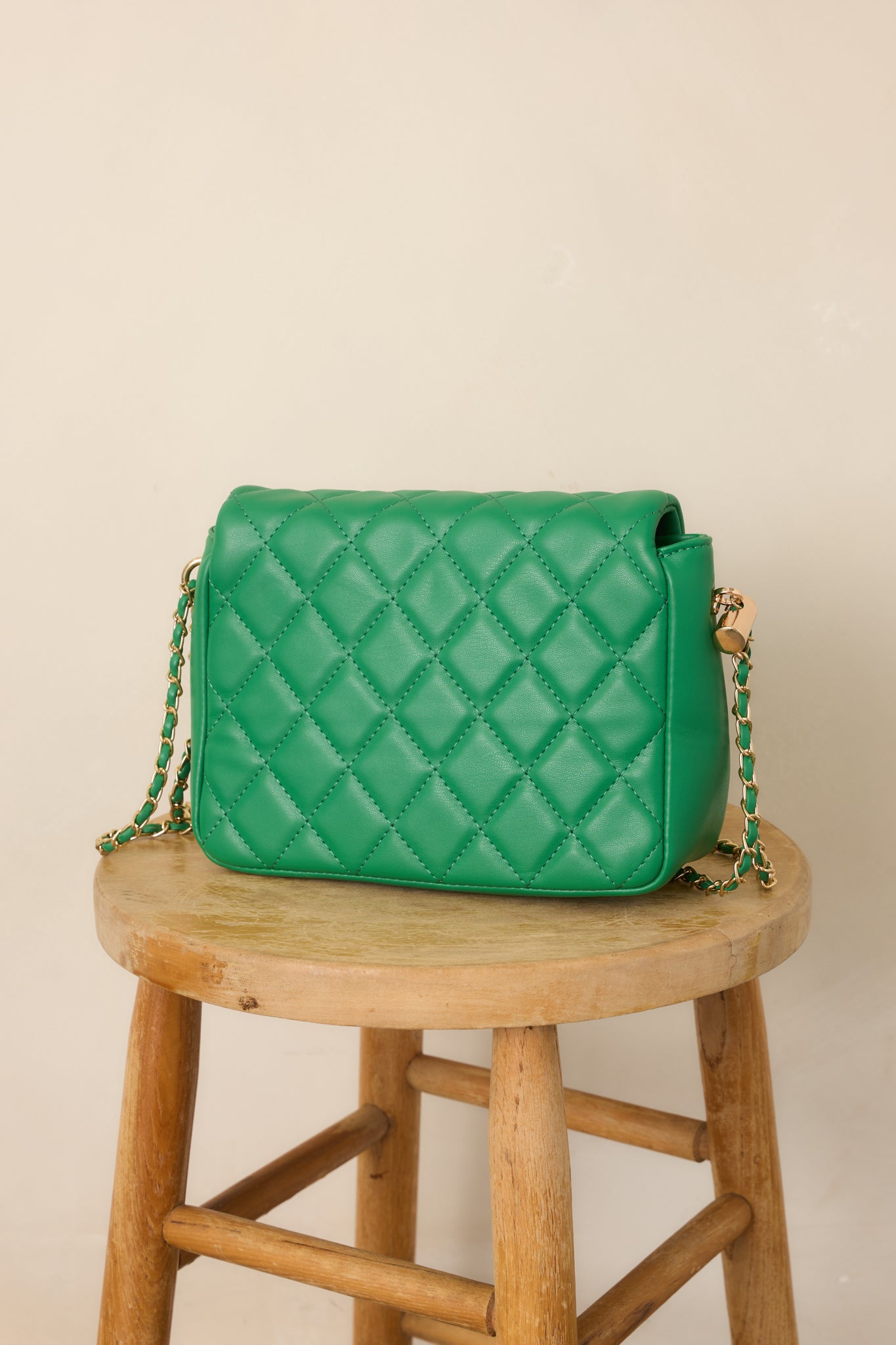 Everyday Pleasures Green Quilted Chain Strap Handbag