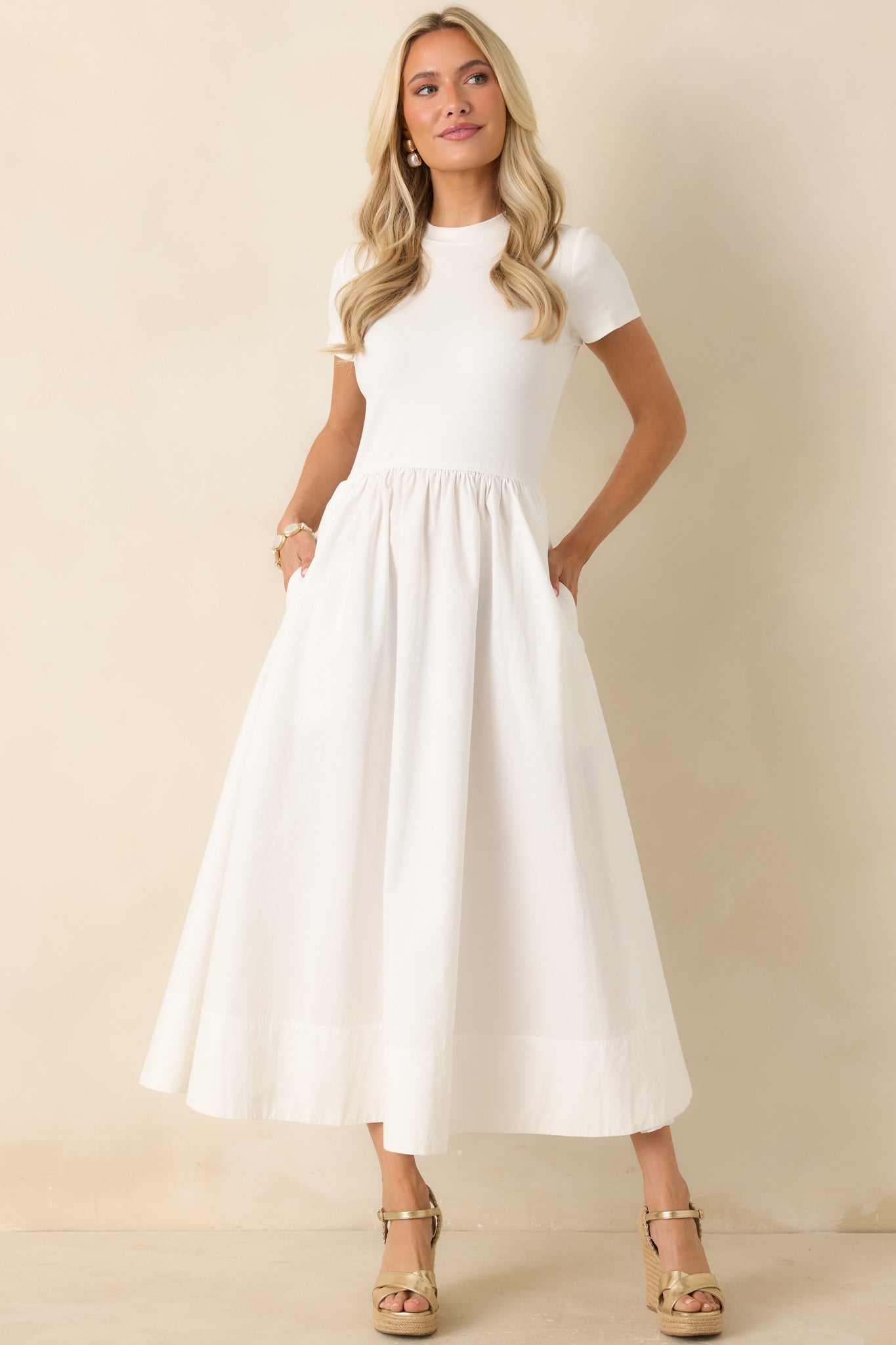 Prosperina Aria White Cotton Short Sleeve Midi Dress Prosperina Aria White Cotton Short Sleeve Midi Dress