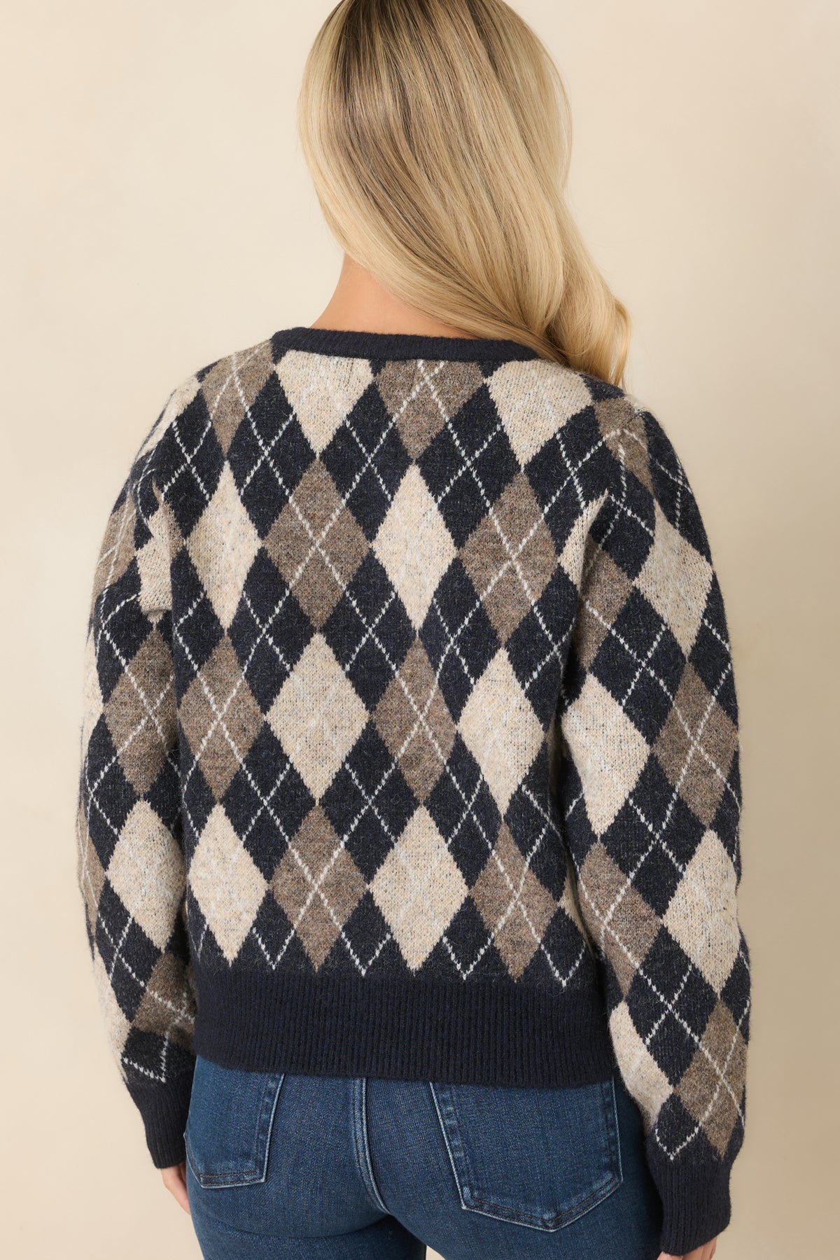 First in Class Navy Multi Argyle Knit Cardigan